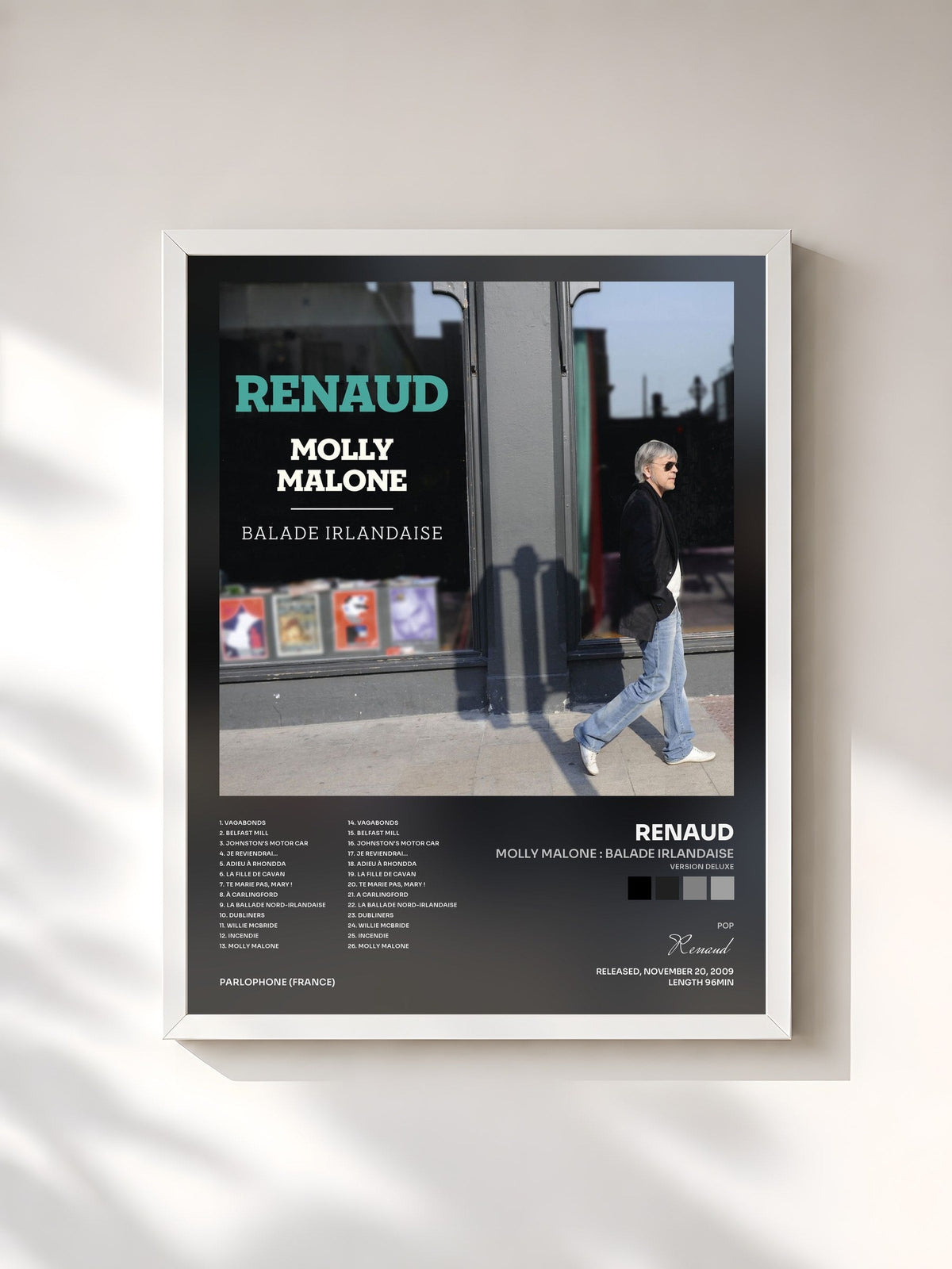 #blanc Tableau de l'album Molly Malone : Balade irlandaise (Version Deluxe) de Renaud, cadre blanc, imprimé et encadré en France