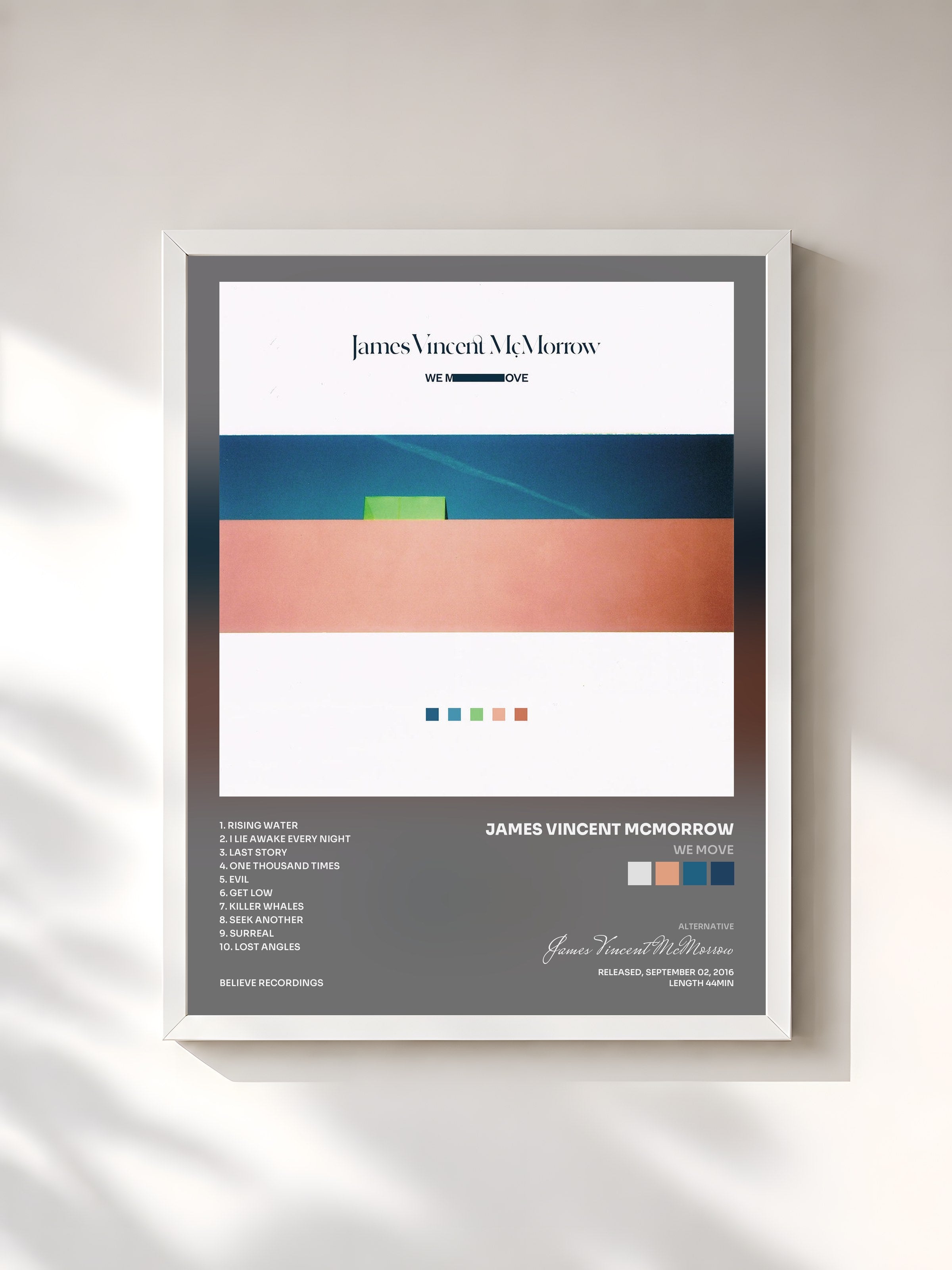 #blanc Tableau de l'album We Move de James Vincent McMorrow, cadre blanc, imprimé et encadré en France