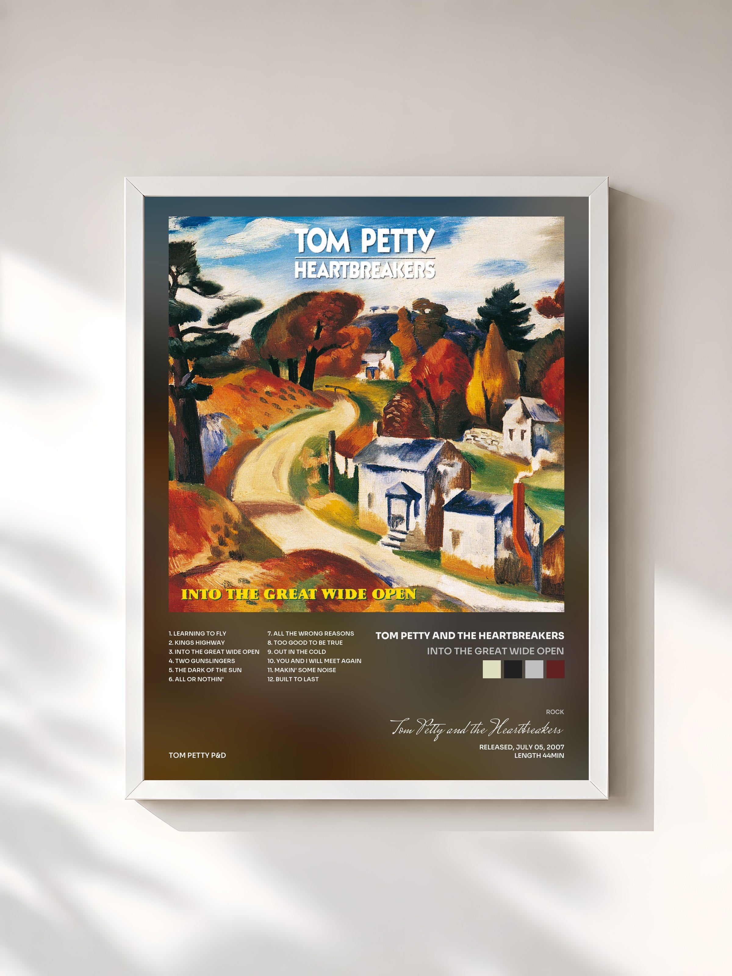 #blanc Tableau de l'album Into The Great Wide Open de Tom Petty and the Heartbreakers, cadre blanc, imprimé et encadré en France