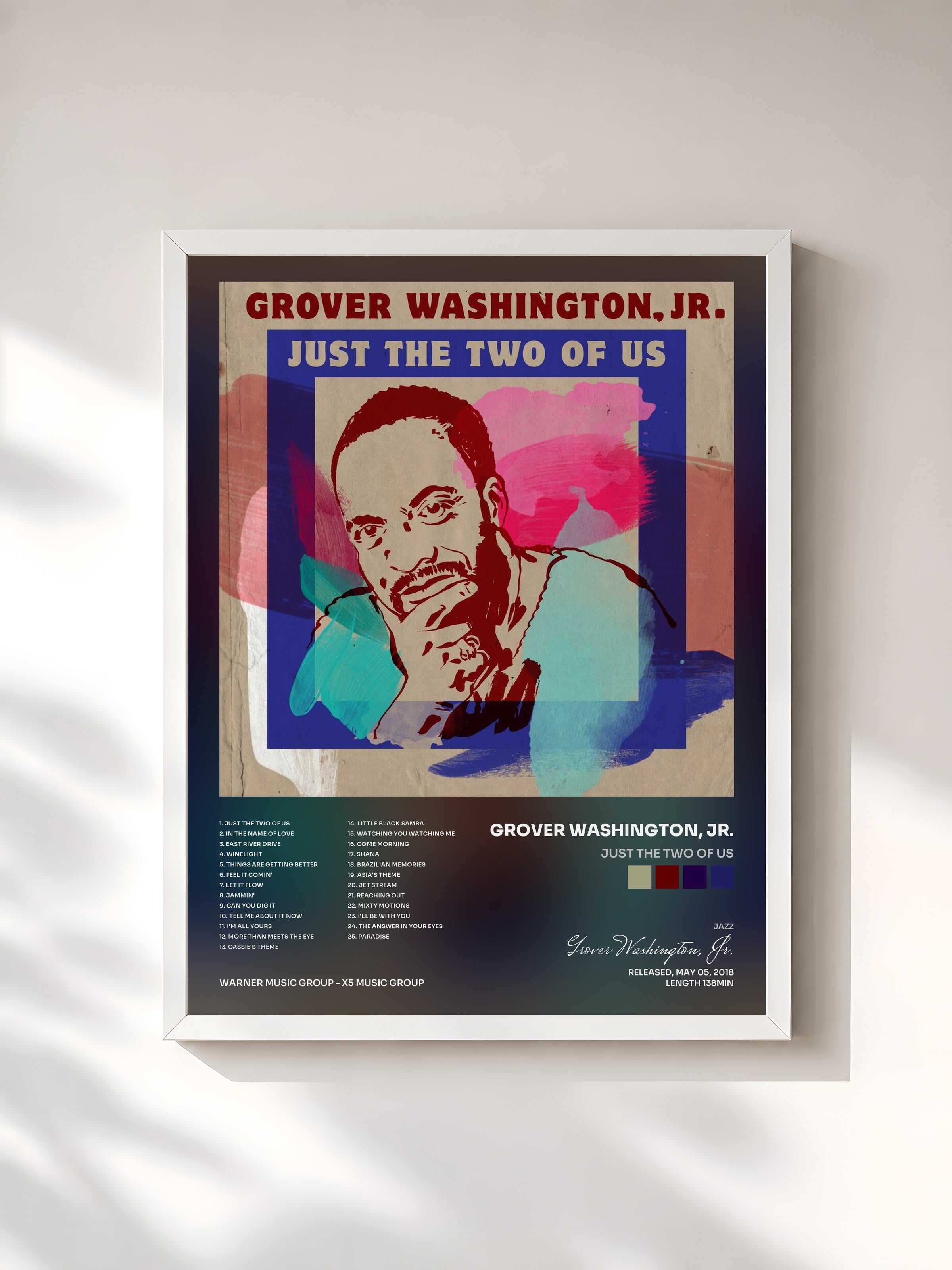 #blanc Tableau de l'album Just the Two of Us de Grover Washington, Jr., cadre blanc, imprimé et encadré en France
