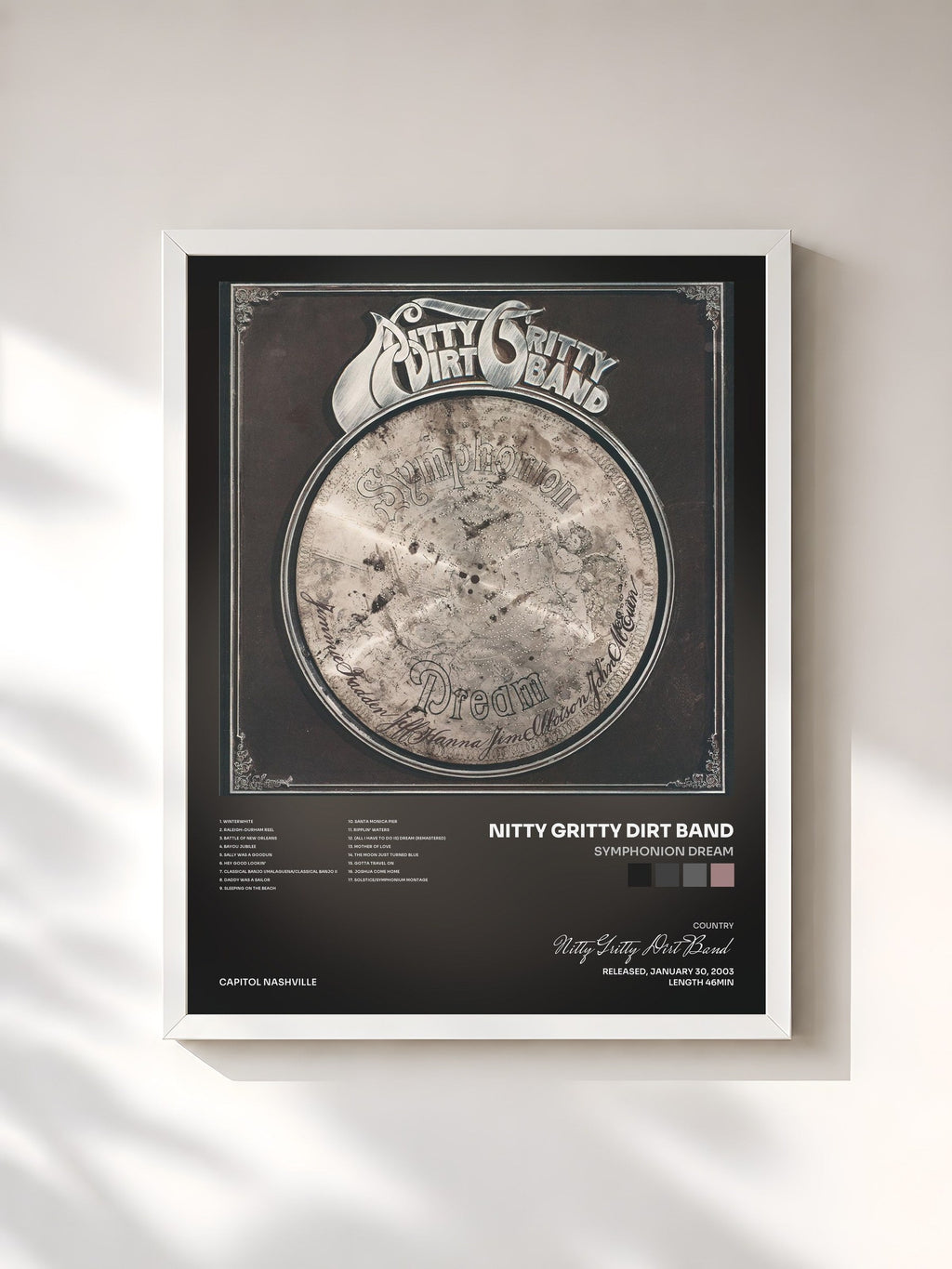 #blanc Tableau de l'album Symphonion Dream de Nitty Gritty Dirt Band, cadre blanc, imprimé et encadré en France