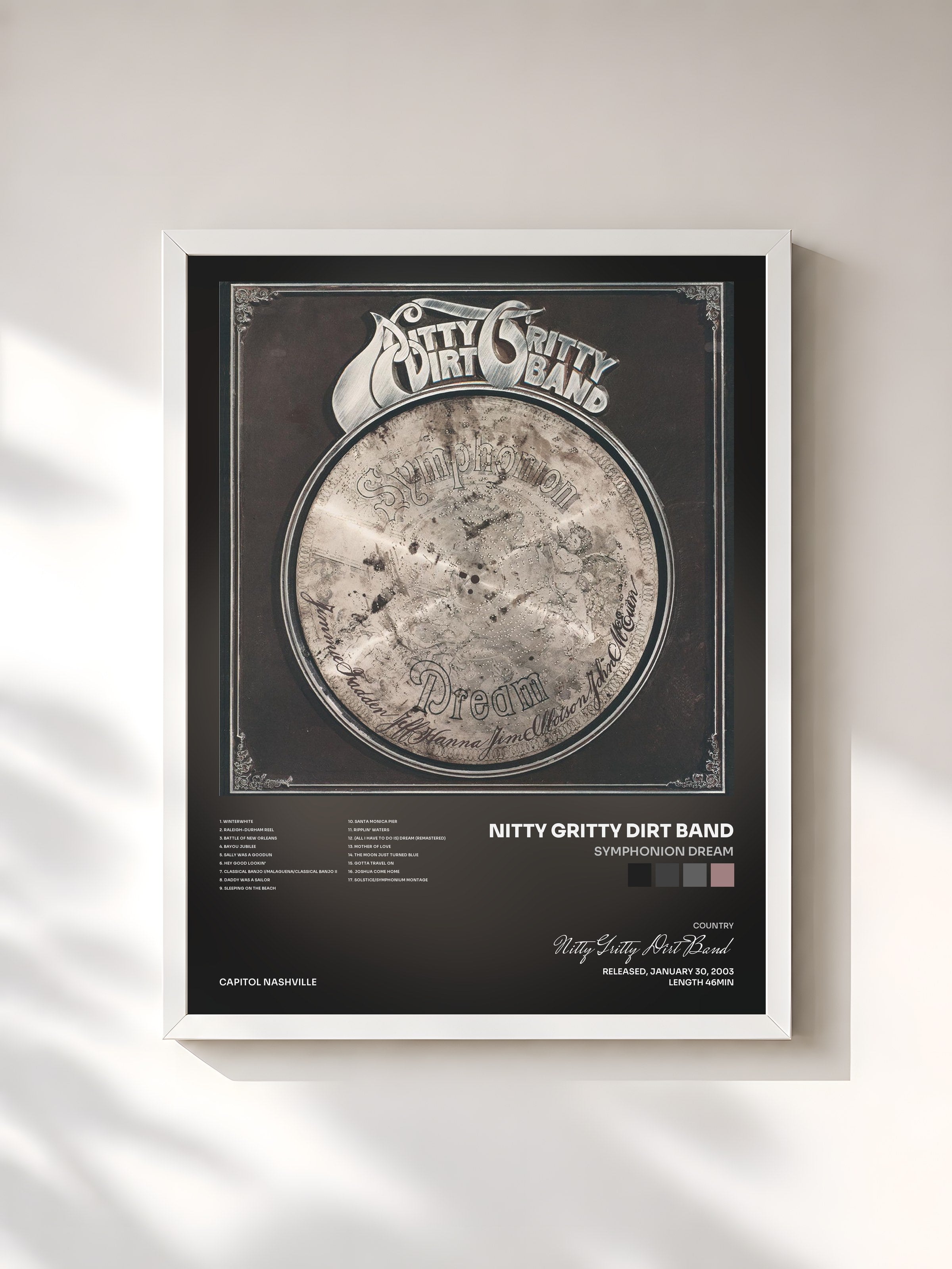 #blanc Tableau de l'album Symphonion Dream de Nitty Gritty Dirt Band, cadre blanc, imprimé et encadré en France