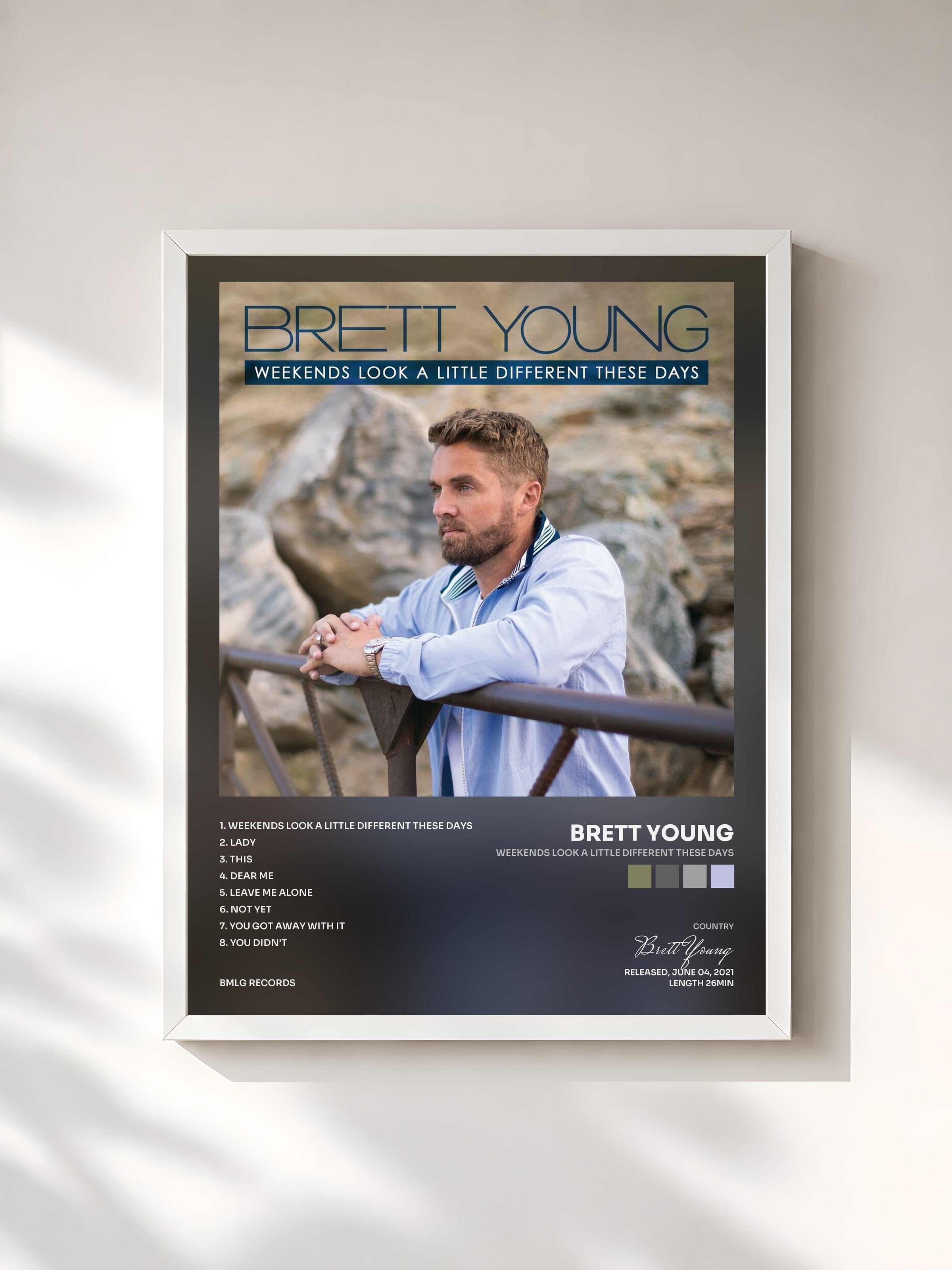 #blanc Tableau de l'album Weekends Look A Little Different These Days de Brett Young, cadre blanc, imprimé et encadré en France