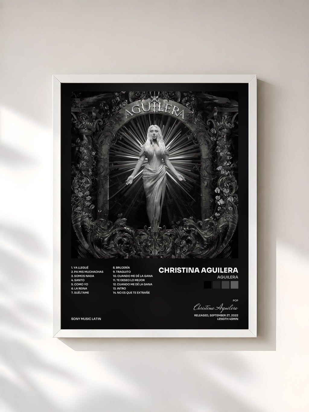 #blanc Tableau de l'album AGUILERA de Christina Aguilera, cadre blanc, imprimé et encadré en France
