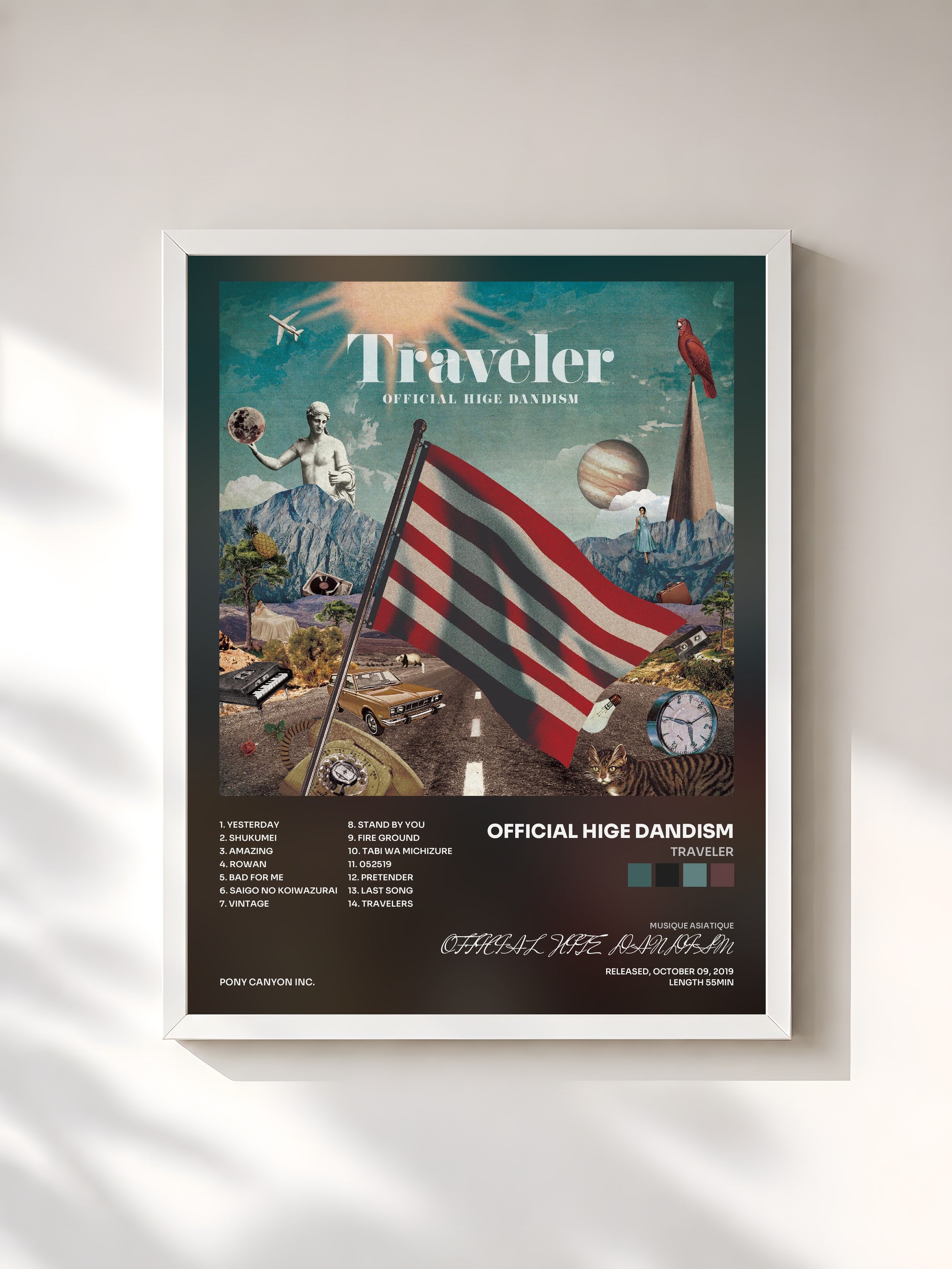 #blanc Tableau de l'album Traveler de OFFICIAL HIGE DANDISM, cadre blanc, imprimé et encadré en France