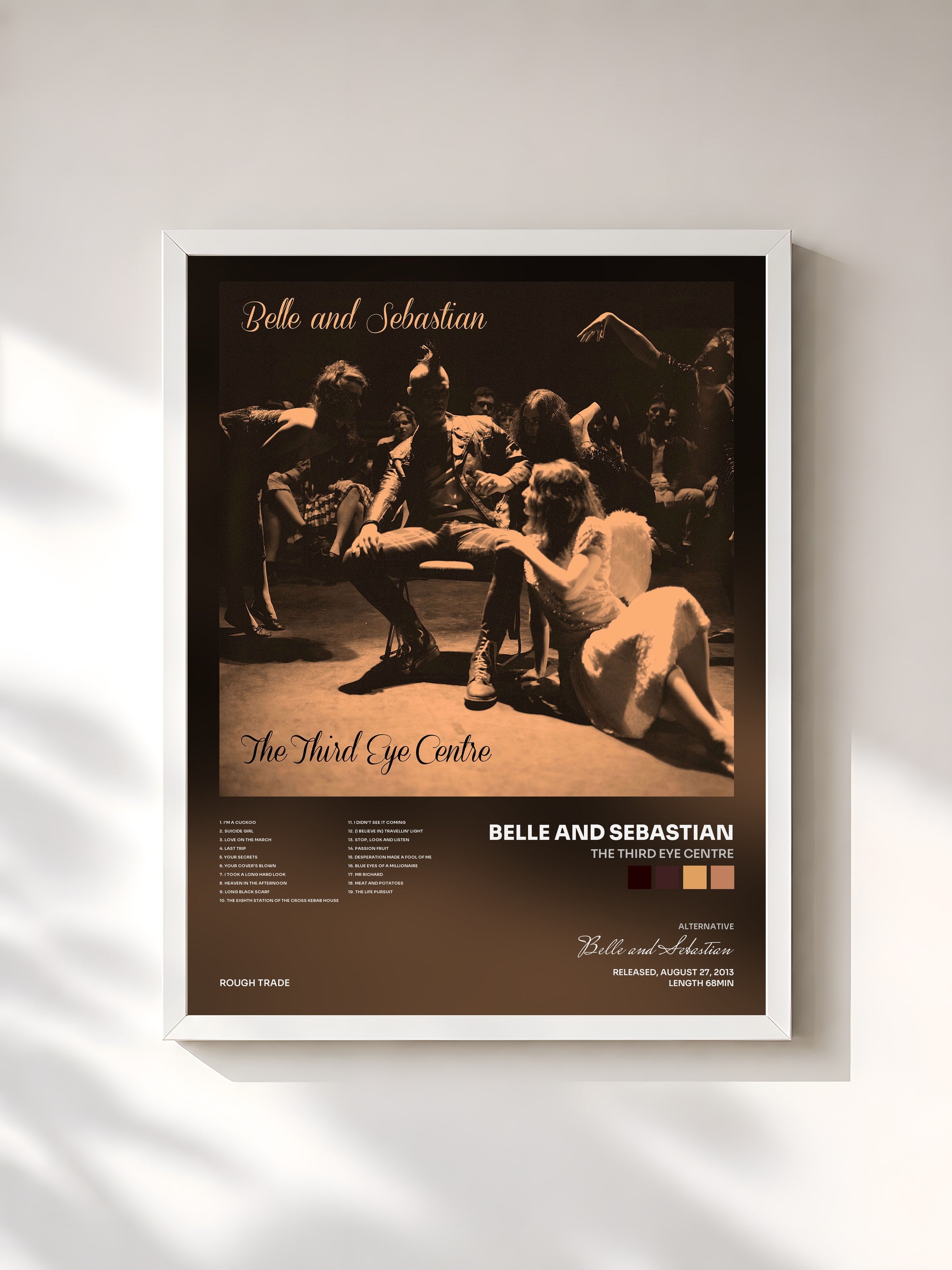 #blanc Tableau de l'album The Third Eye Centre de Belle and Sebastian, cadre blanc, imprimé et encadré en France