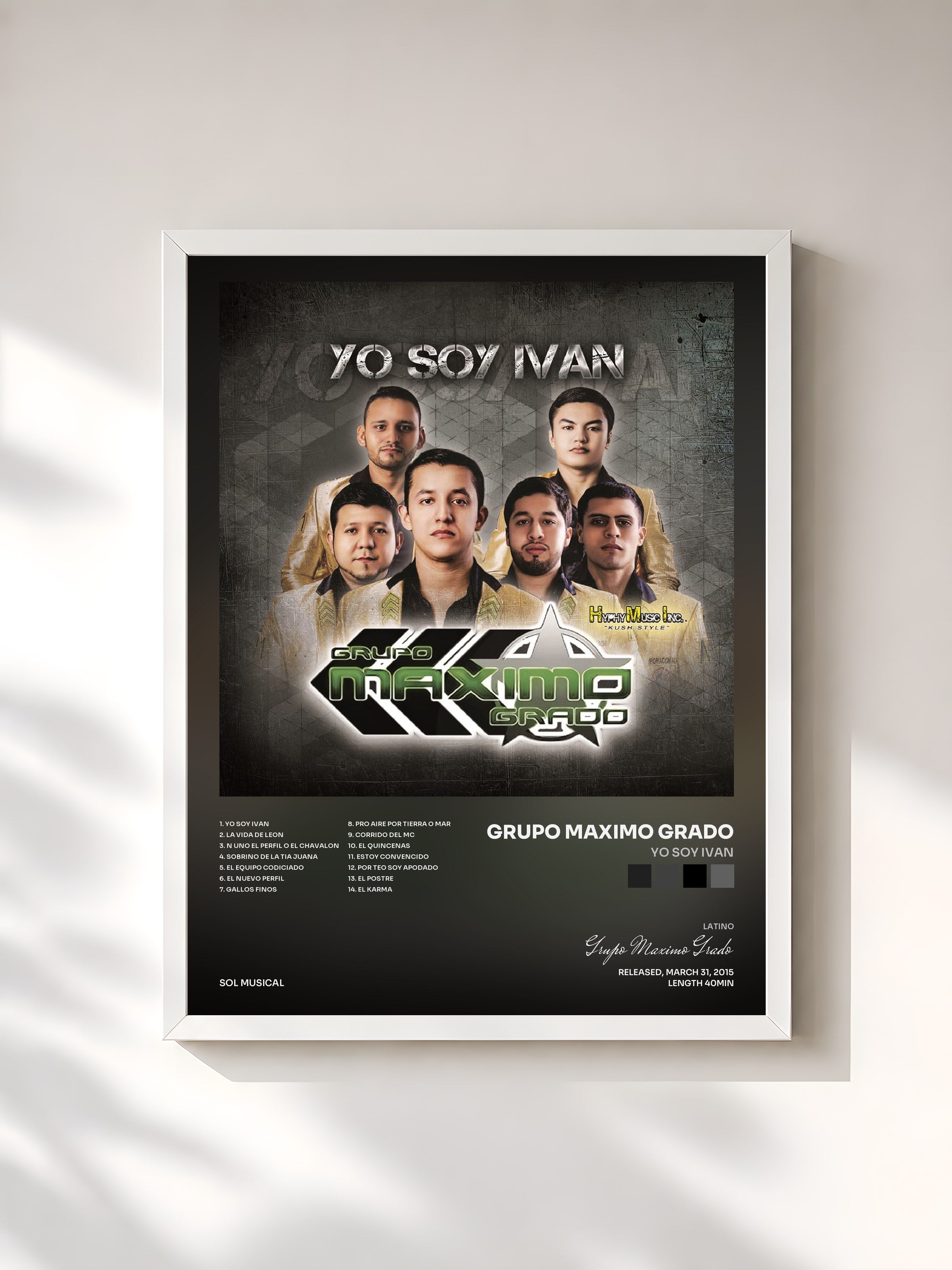 #blanc Tableau de l'album Yo Soy Ivan de Grupo Maximo Grado, cadre blanc, imprimé et encadré en France