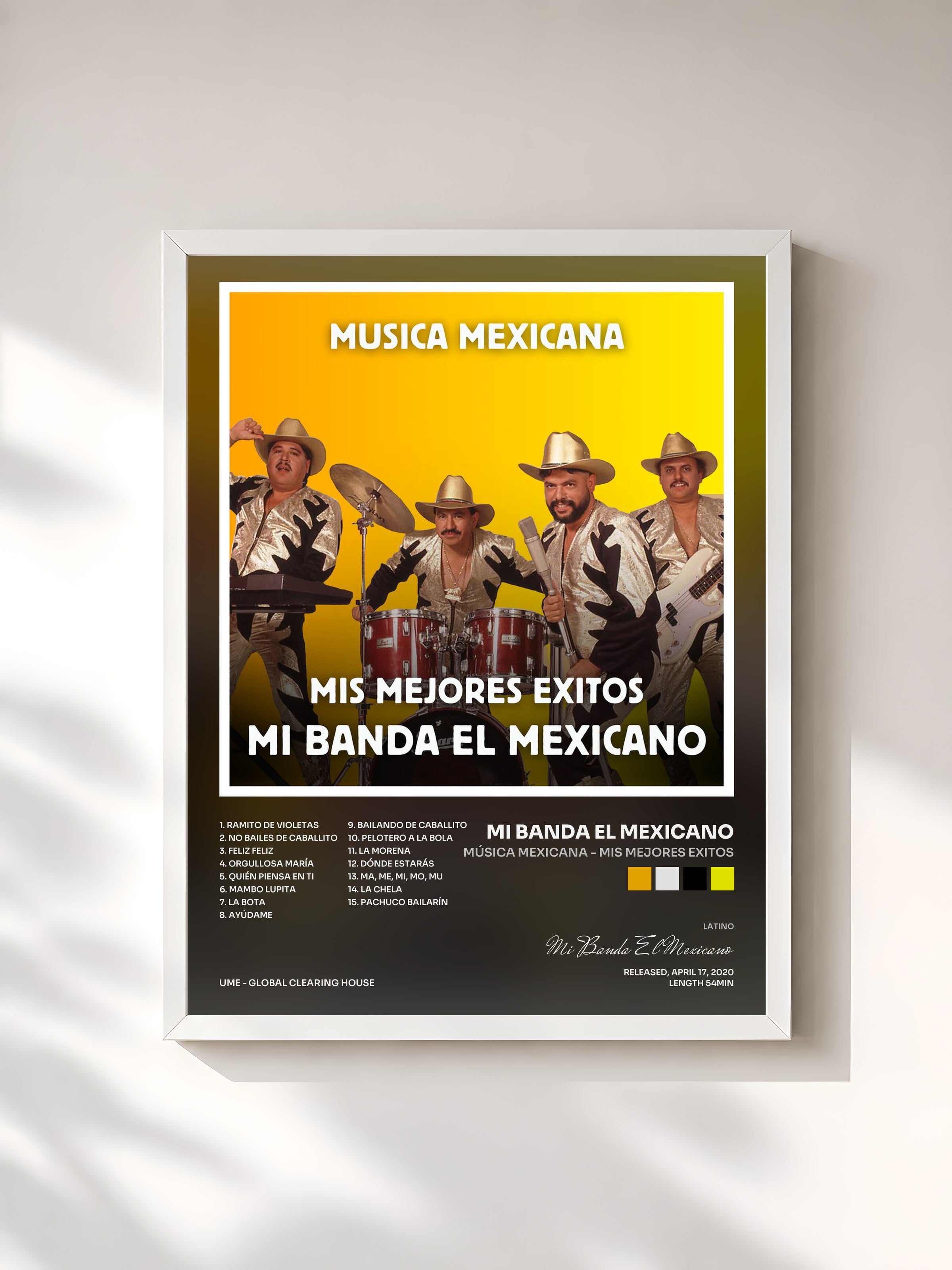 #blanc Tableau de l'album Música Mexicana - Mis Mejores Exitos de Mi Banda El Mexicano, cadre blanc, imprimé et encadré en France