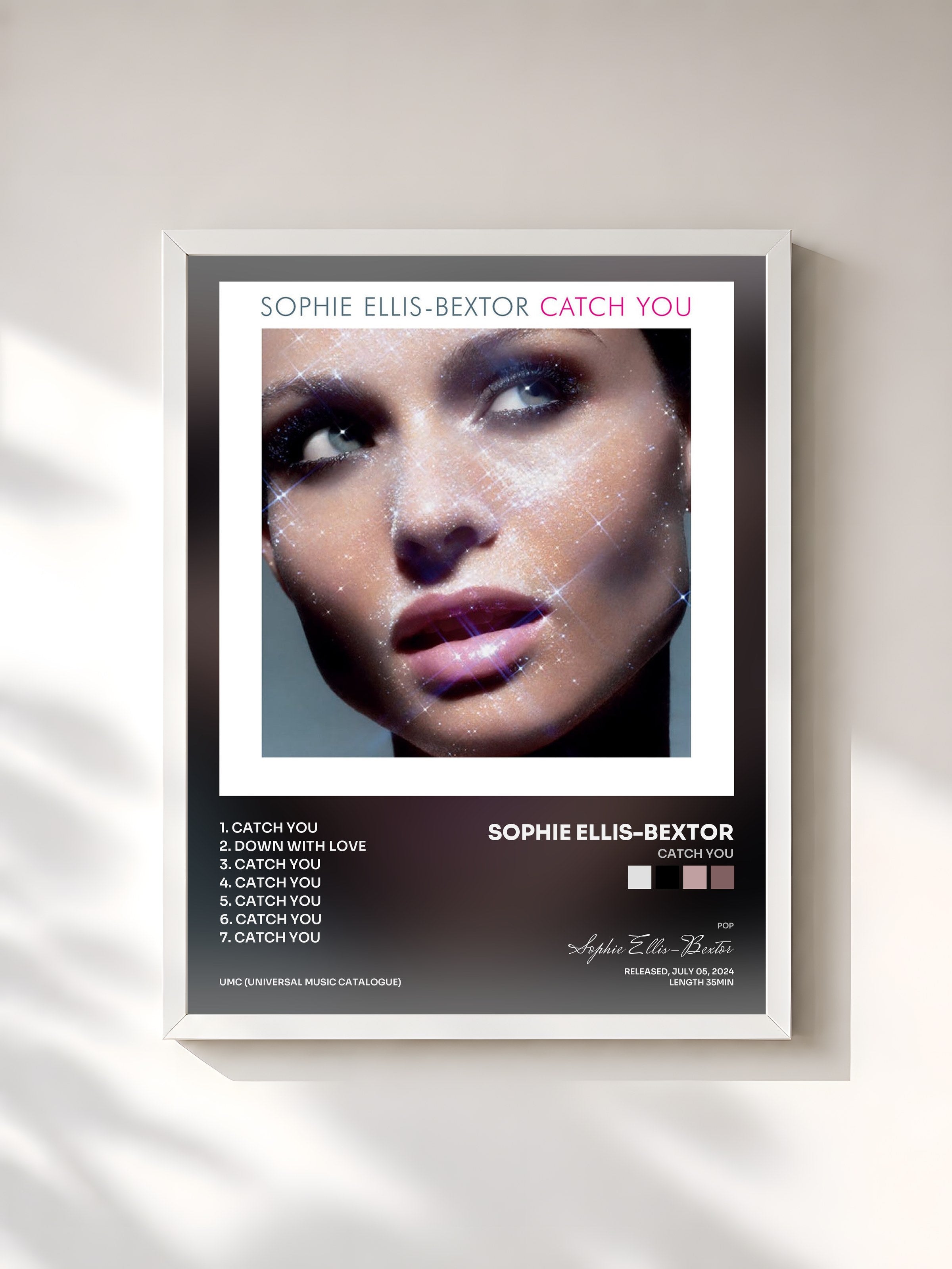 #blanc Tableau de l'album Catch You de Sophie Ellis-Bextor, cadre blanc, imprimé et encadré en France