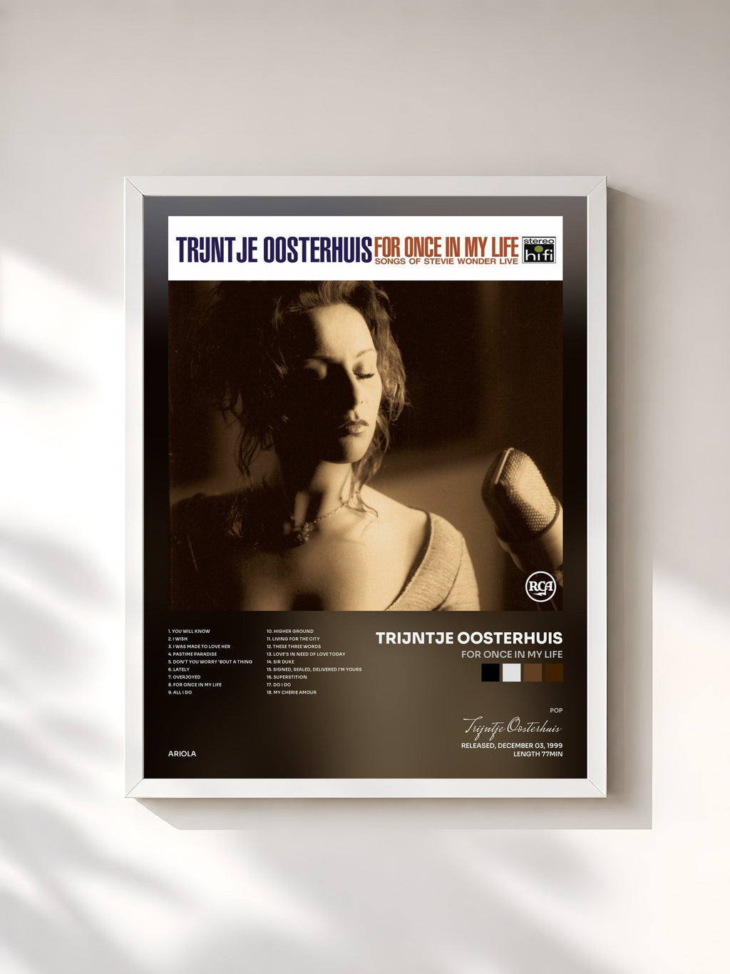 #blanc Tableau de l'album For Once In My Life de Trijntje Oosterhuis, cadre blanc, imprimé et encadré en France
