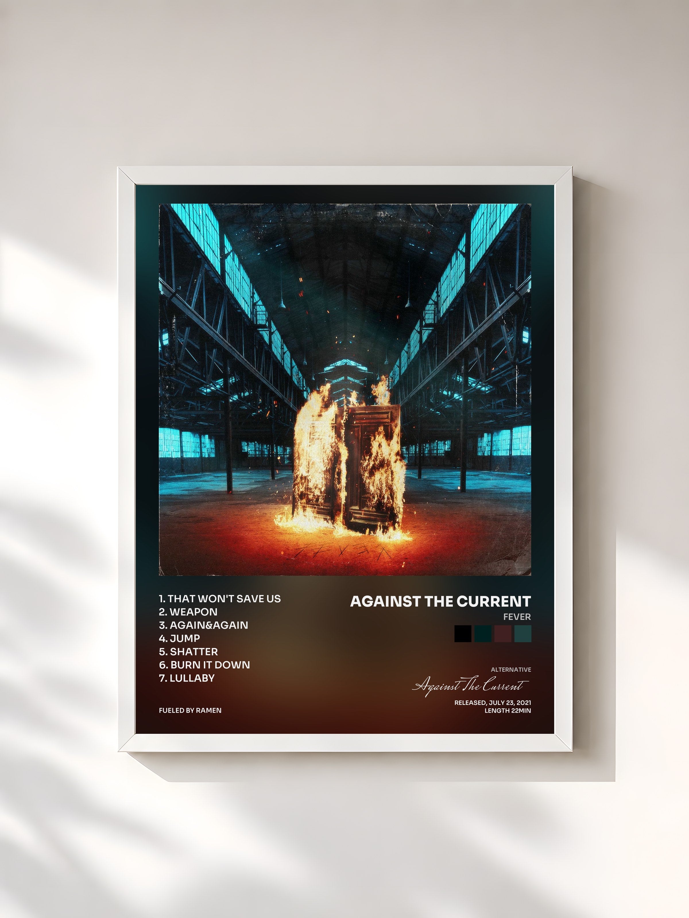 #blanc Tableau de l'album fever de Against The Current, cadre blanc, imprimé et encadré en France