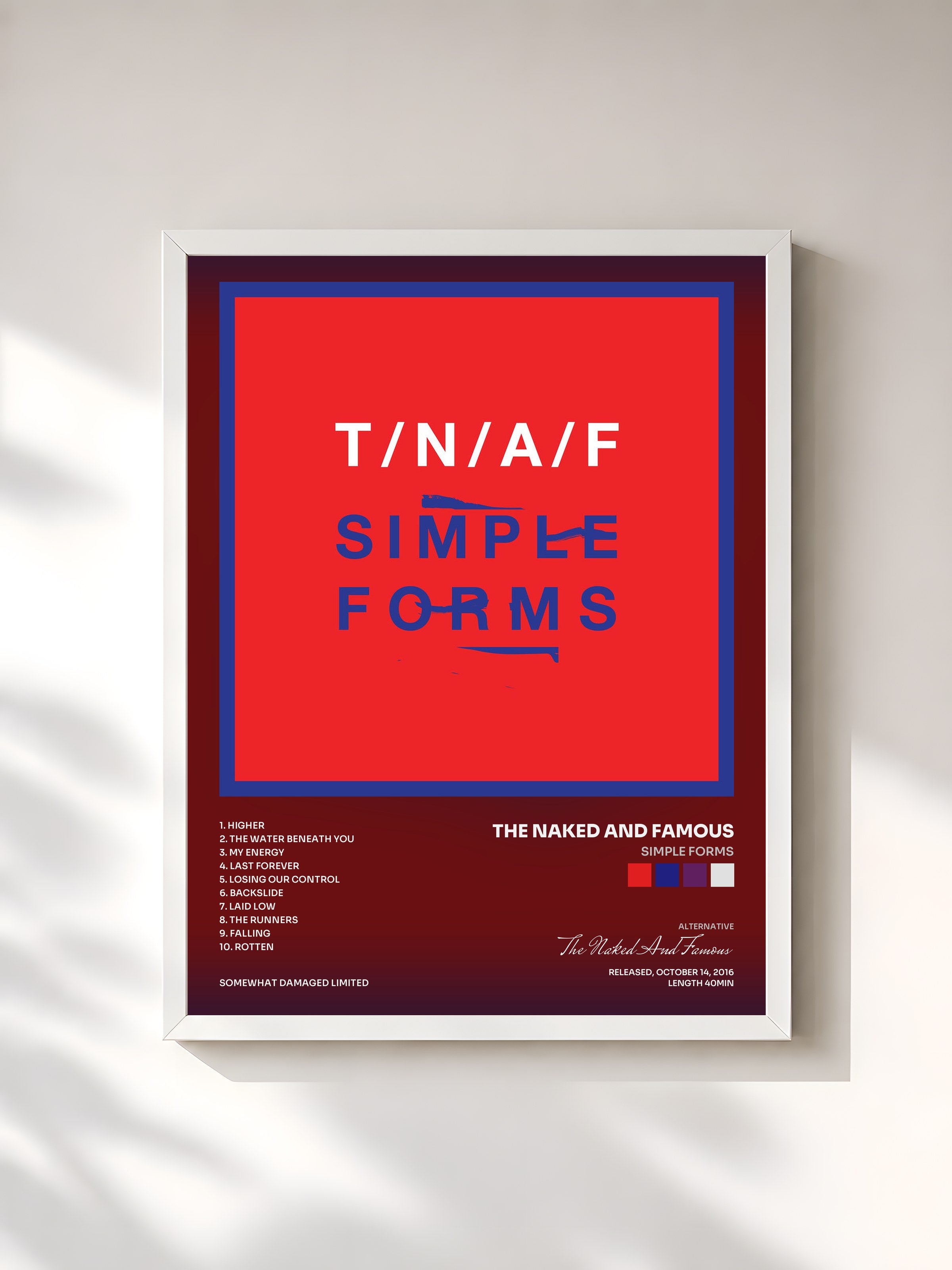 #blanc Tableau de l'album Simple Forms de The Naked And Famous, cadre blanc, imprimé et encadré en France