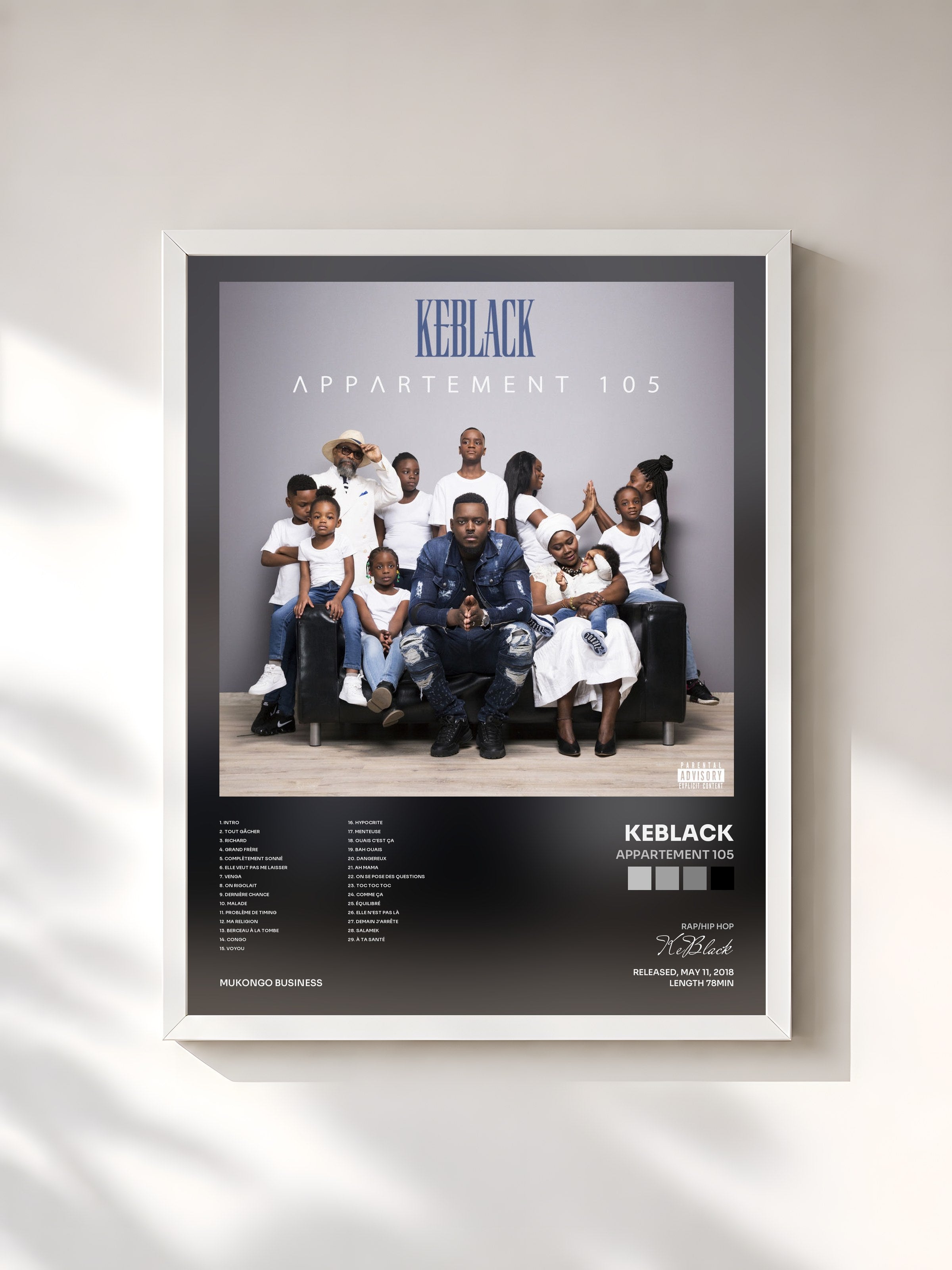 #blanc Tableau de l'album Appartement 105 de KeBlack, cadre blanc, imprimé et encadré en France