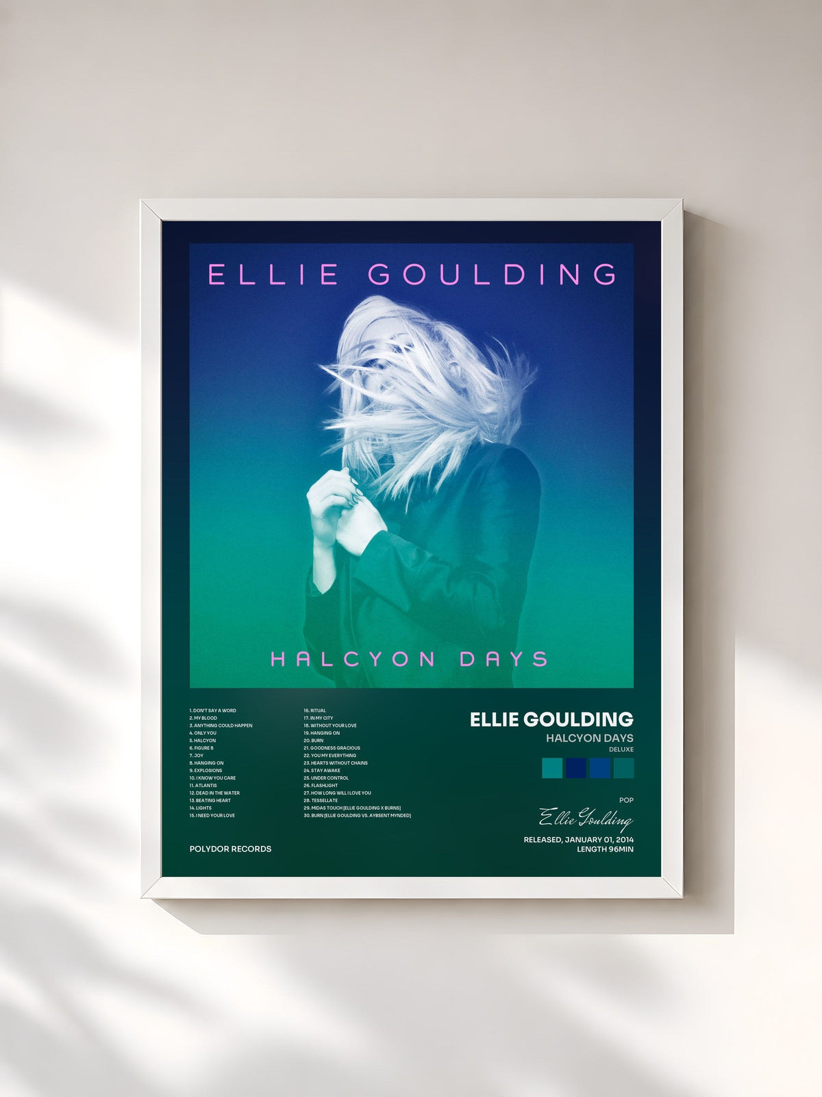 #blanc Tableau de l'album Halcyon Days (Deluxe) de Ellie Goulding, cadre blanc, imprimé et encadré en France