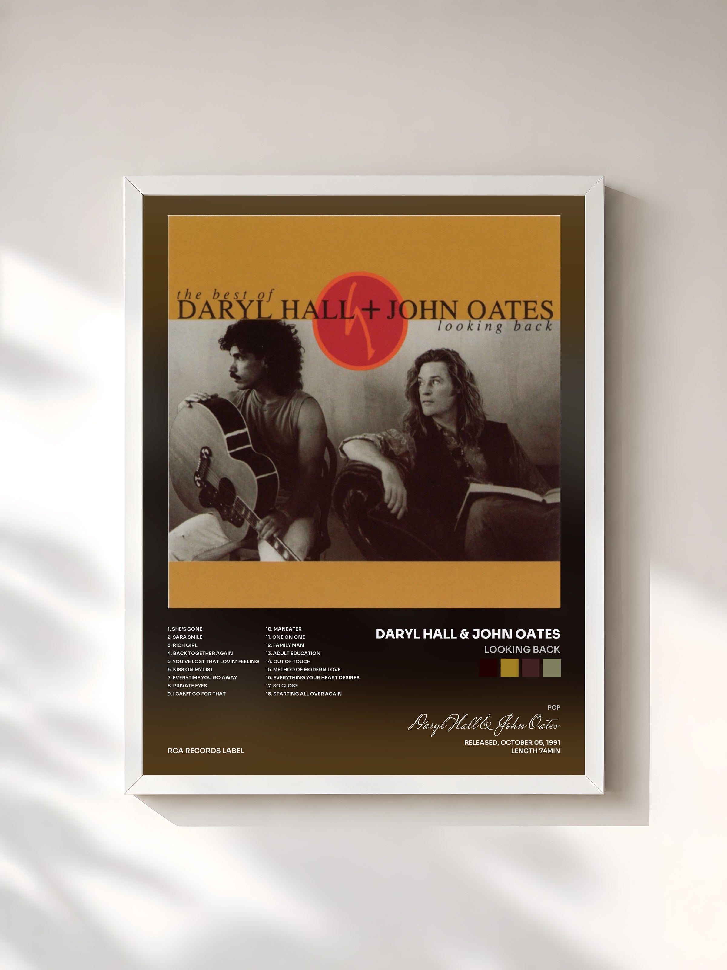 #blanc Tableau de l'album Looking Back de Daryl Hall & John Oates, cadre blanc, imprimé et encadré en France