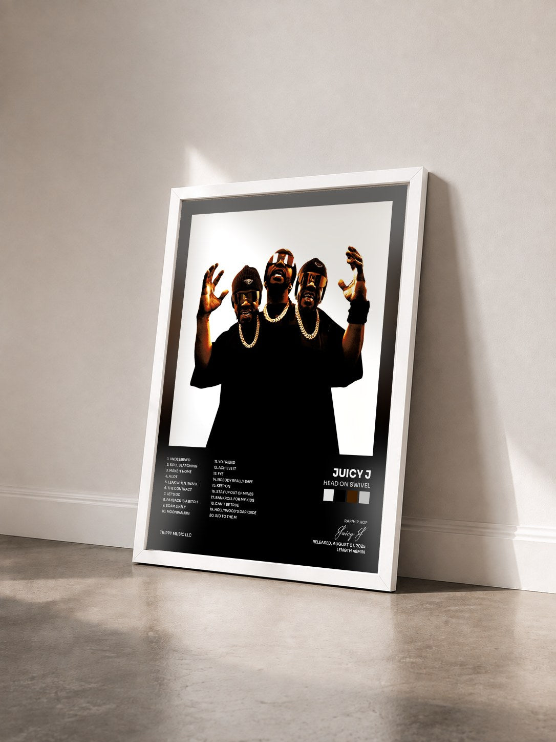 #blanc Tableau de l'album Head On Swivel de Juicy J vu de trois quarts, cadre blanc