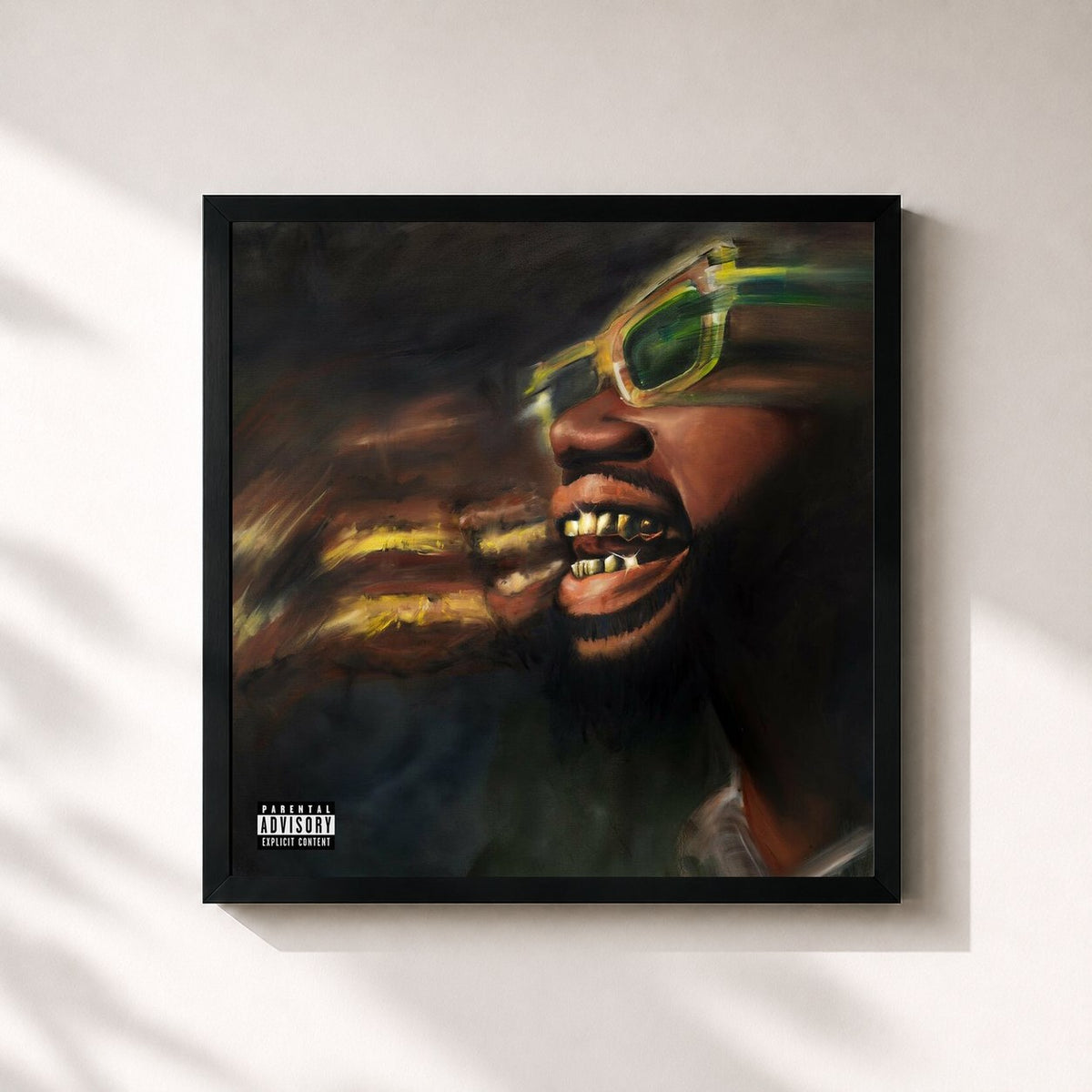 #noir Tableau carré de l'album Mental Trillness de Juicy J, cadre noir 32x32 cm