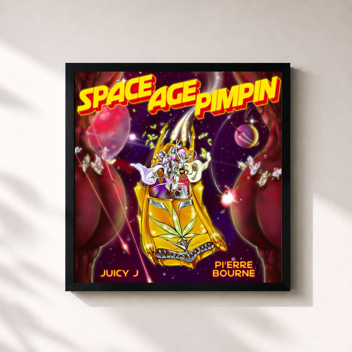 #noir Tableau carré de l'album Space Age Pimpin de Juicy J, cadre noir 32x32 cm