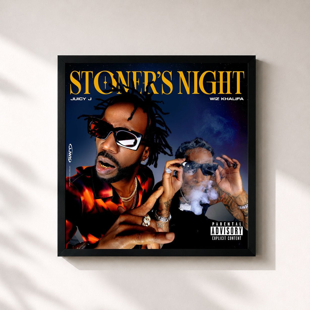 #noir Tableau carré de l'album Stoner's Night de Juicy J, cadre noir 32x32 cm