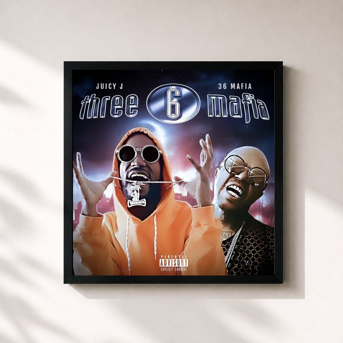 #noir Tableau carré de l'album 36 Mafia de Juicy J, cadre noir 32x32 cm