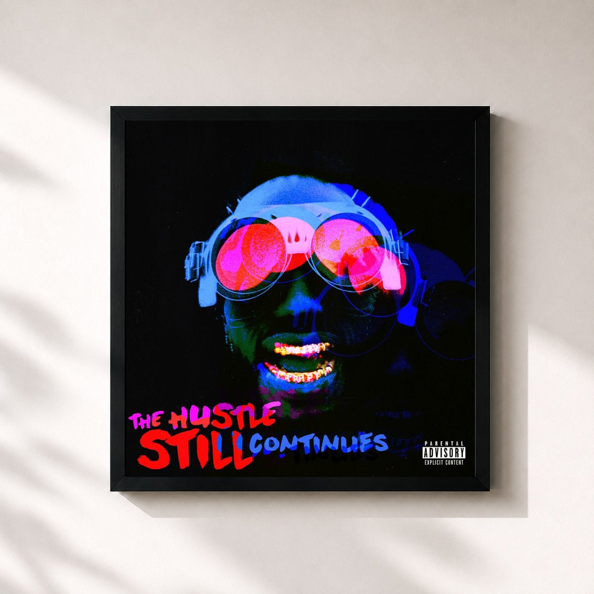 #noir Tableau carré de l'album THE HUSTLE STILL CONTINUES (Deluxe) de Juicy J, cadre noir 32x32 cm