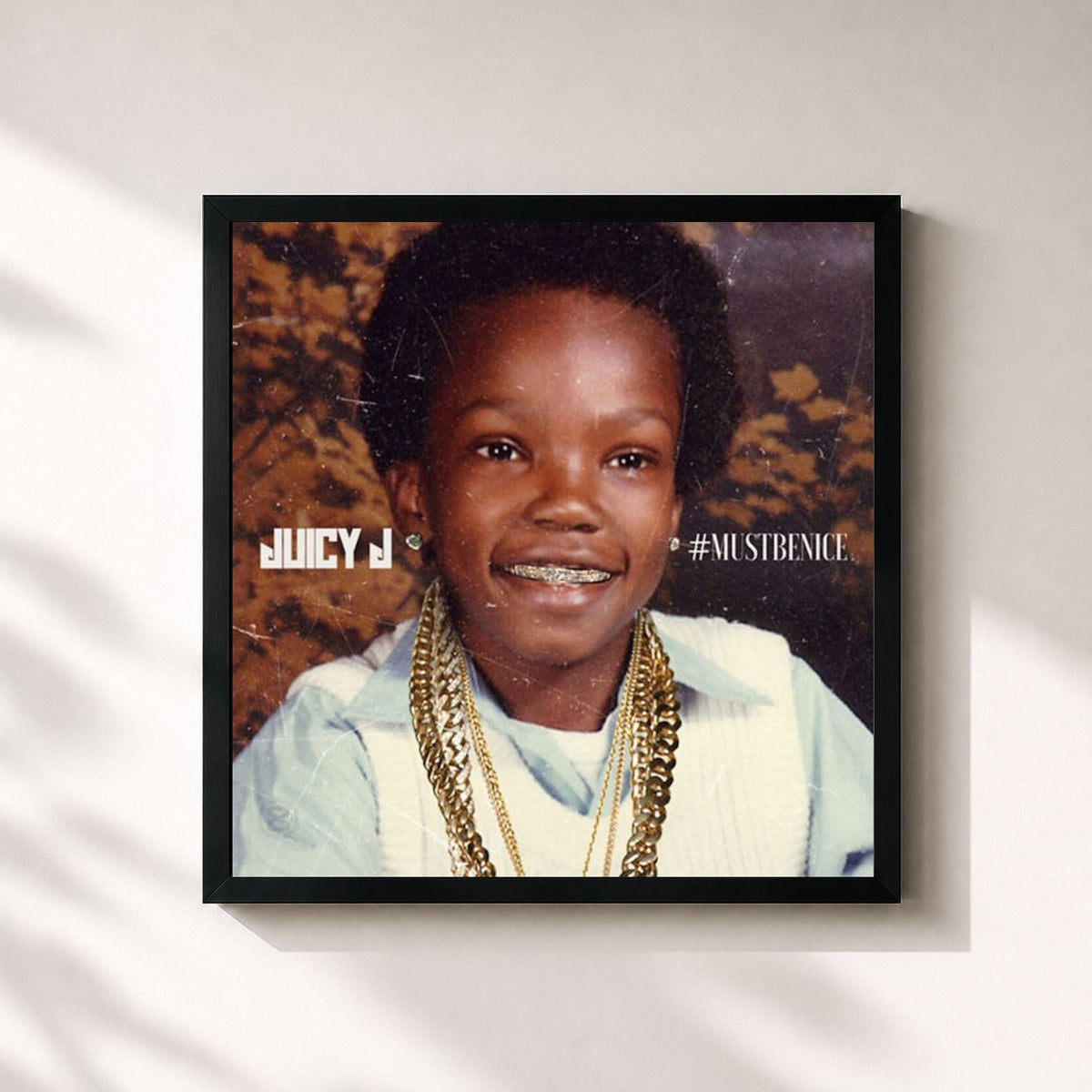 #noir Tableau carré de l'album Mustbenice de Juicy J, cadre noir 32x32 cm