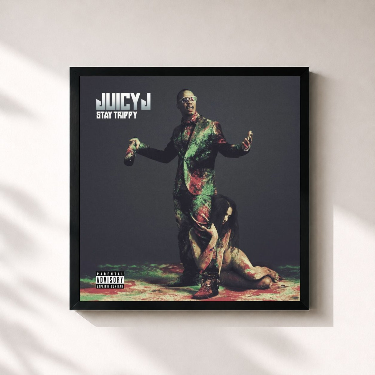 #noir Tableau carré de l'album Stay Trippy de Juicy J, cadre noir 32x32 cm
