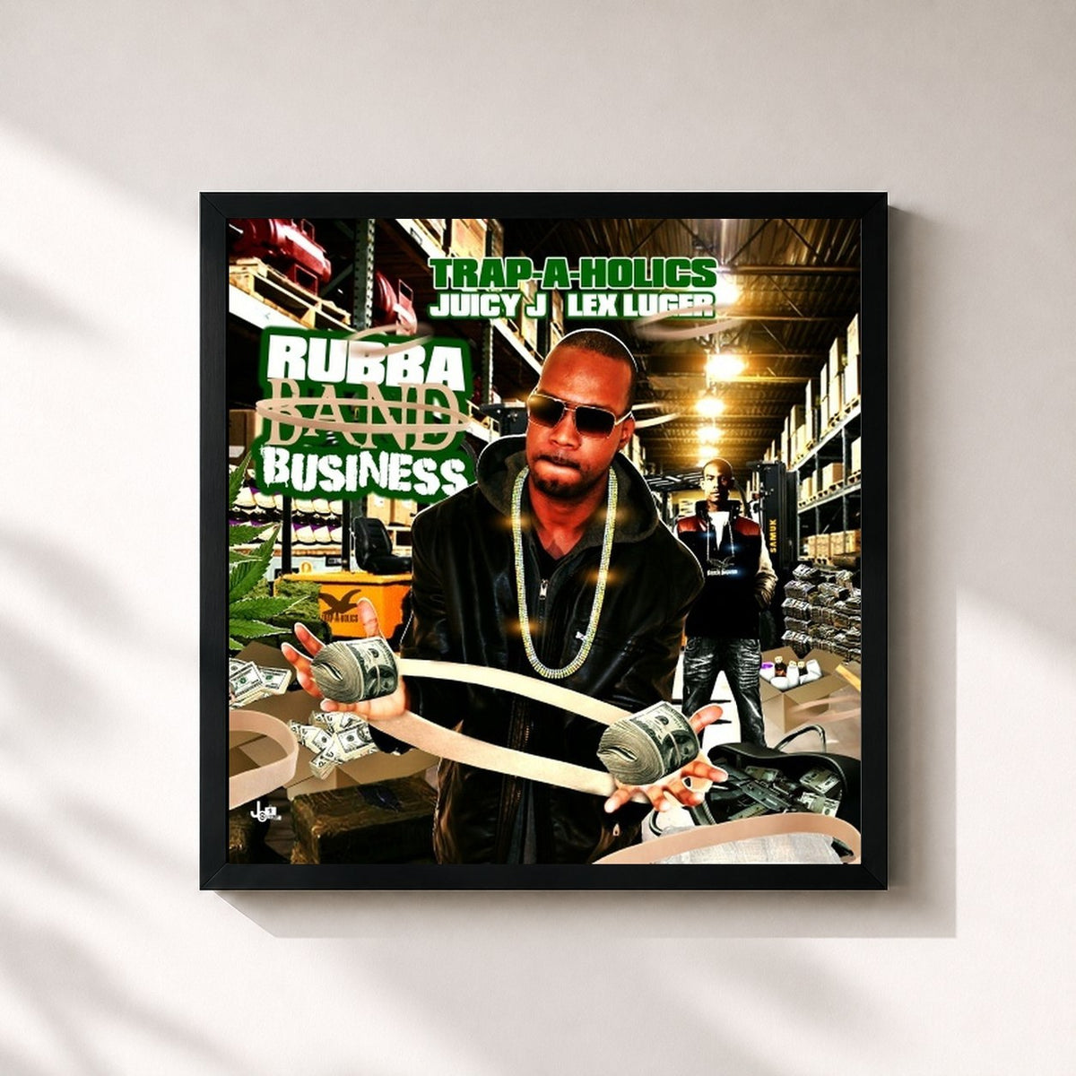 #noir Tableau carré de l'album Rubba Band Business: Part 1 de Juicy J, cadre noir 32x32 cm