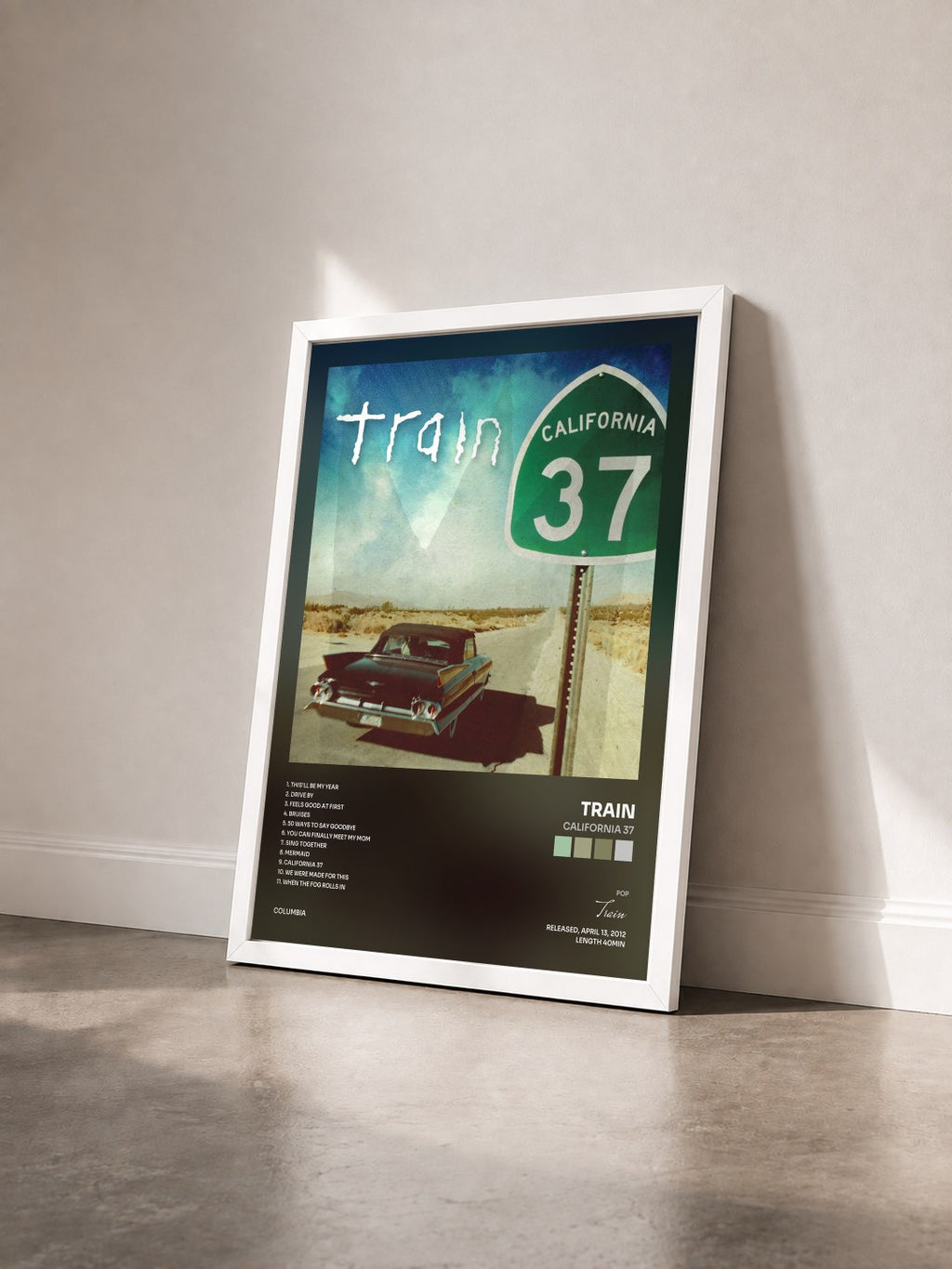 #blanc Tableau de l'album California 37 de Train vu de trois quarts, cadre blanc