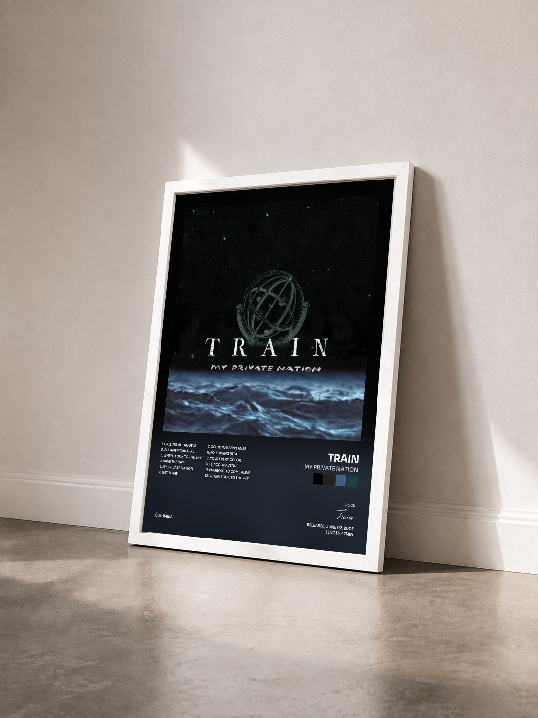 #blanc Tableau de l'album My Private Nation de Train vu de trois quarts, cadre blanc