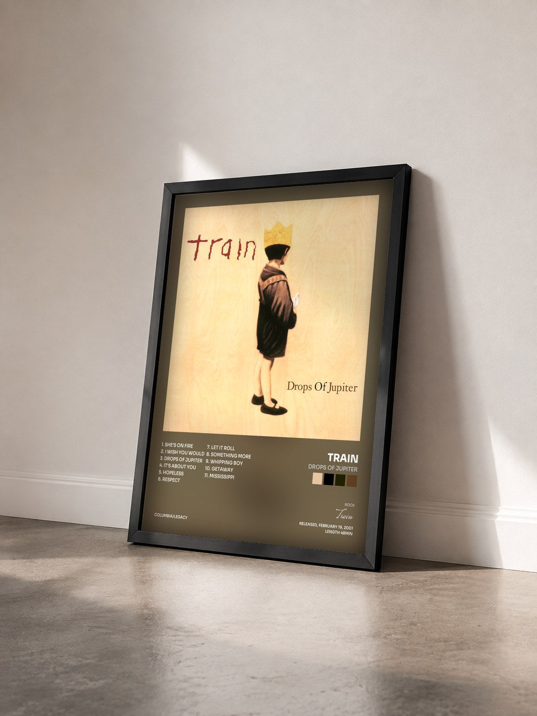 #noir Tableau de l'album Drops Of Jupiter de Train vu de trois quarts, cadre noir