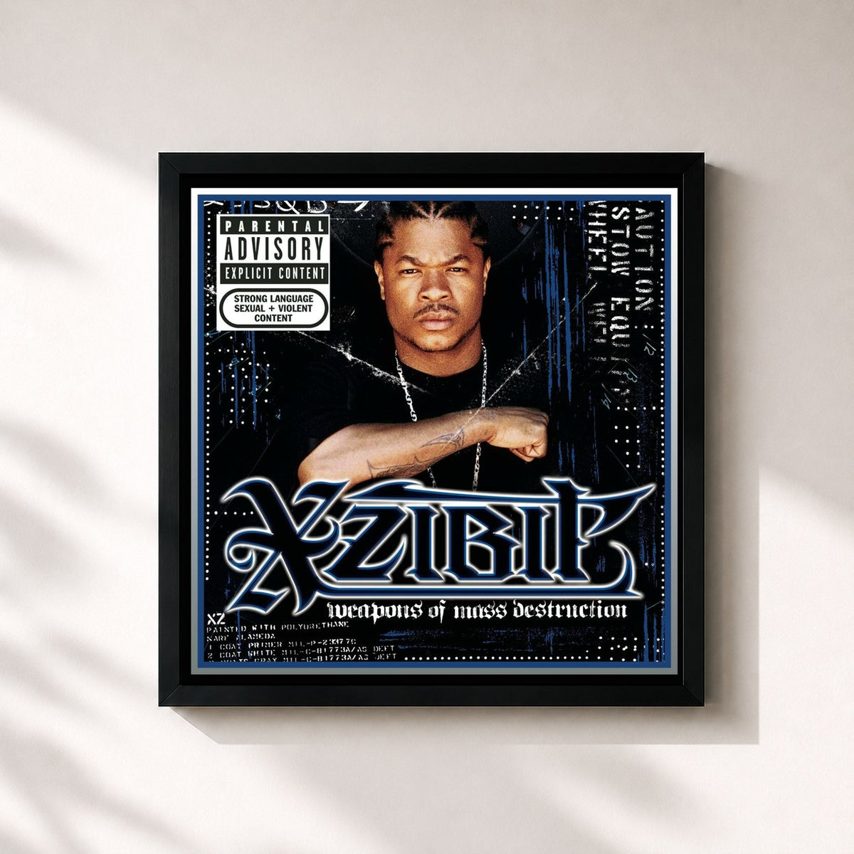 #noir Weapons of Mass Destruction (Explicit) de Xzibit en lámina cuadrada enmarcada, marco negro de 32x32 cm