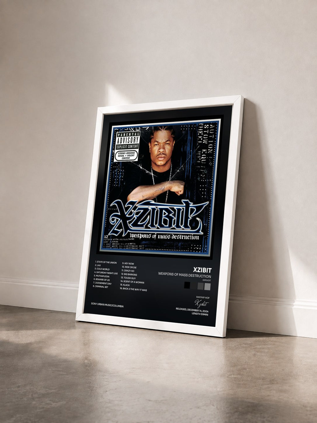#blanc Tableau de l'album Weapons of Mass Destruction (Explicit) de Xzibit vu de trois quarts, cadre blanc