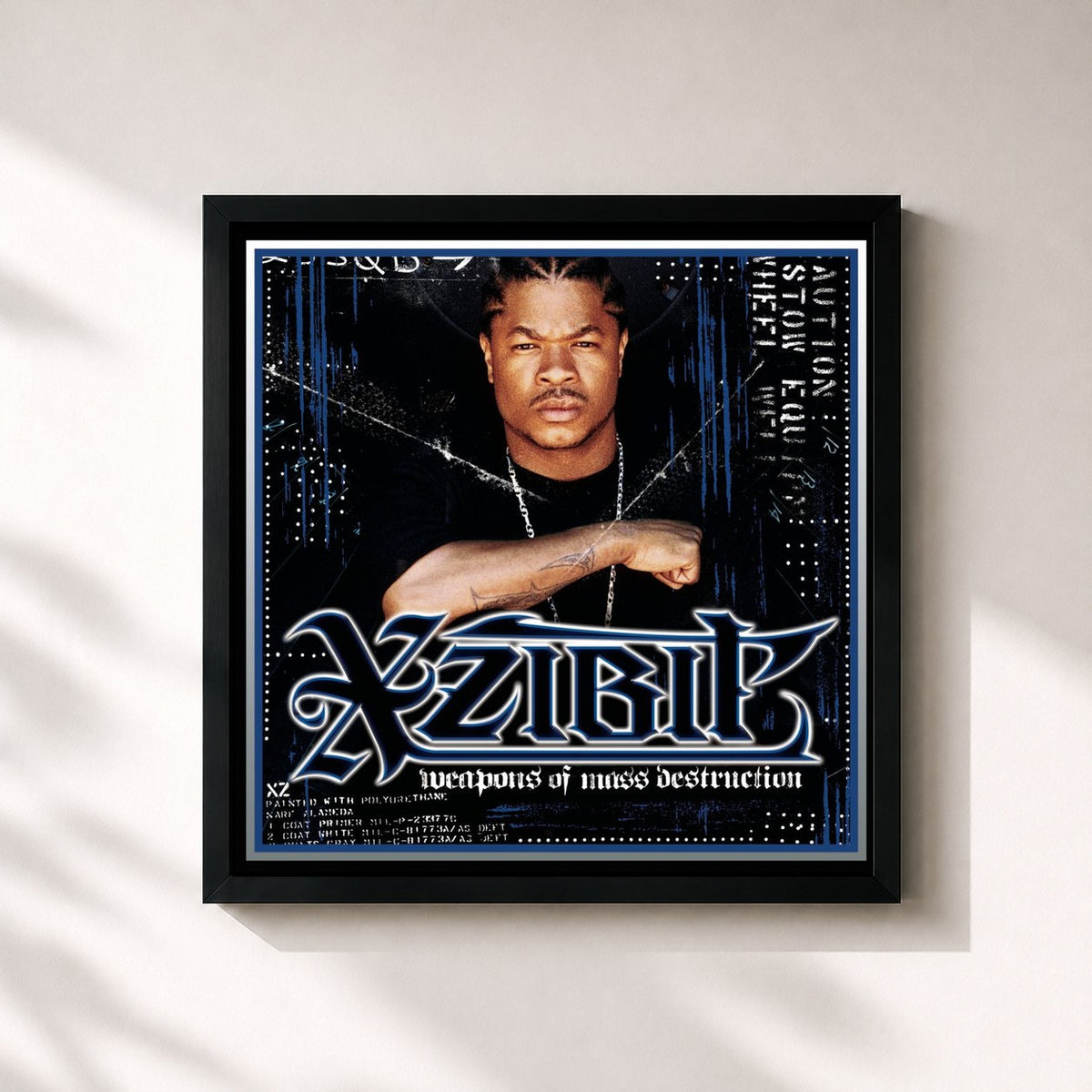 #noir Weapons of Mass Destruction (Clean) de Xzibit en lámina cuadrada enmarcada, marco negro de 32x32 cm