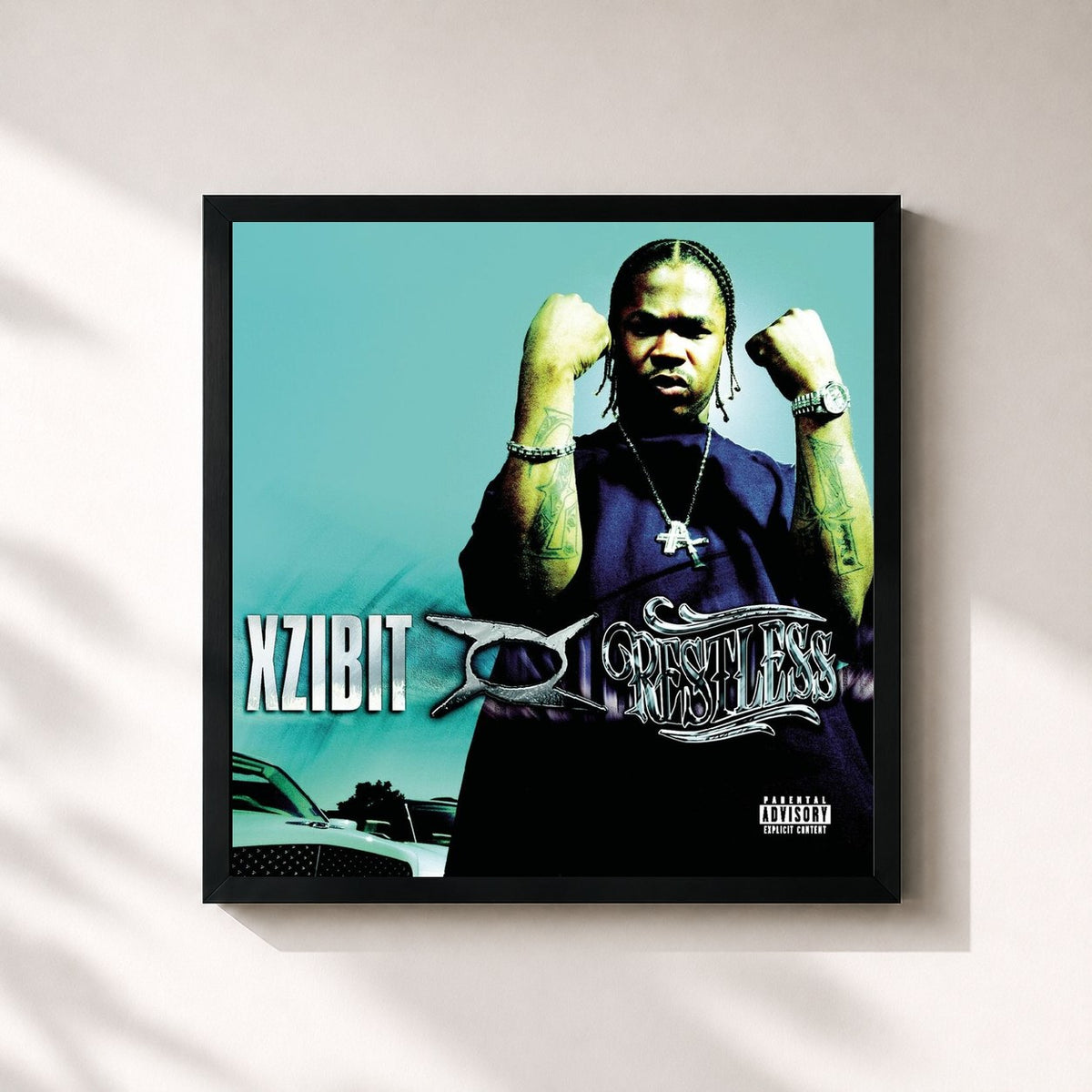#noir Restless de Xzibit en lámina cuadrada enmarcada, marco negro de 32x32 cm