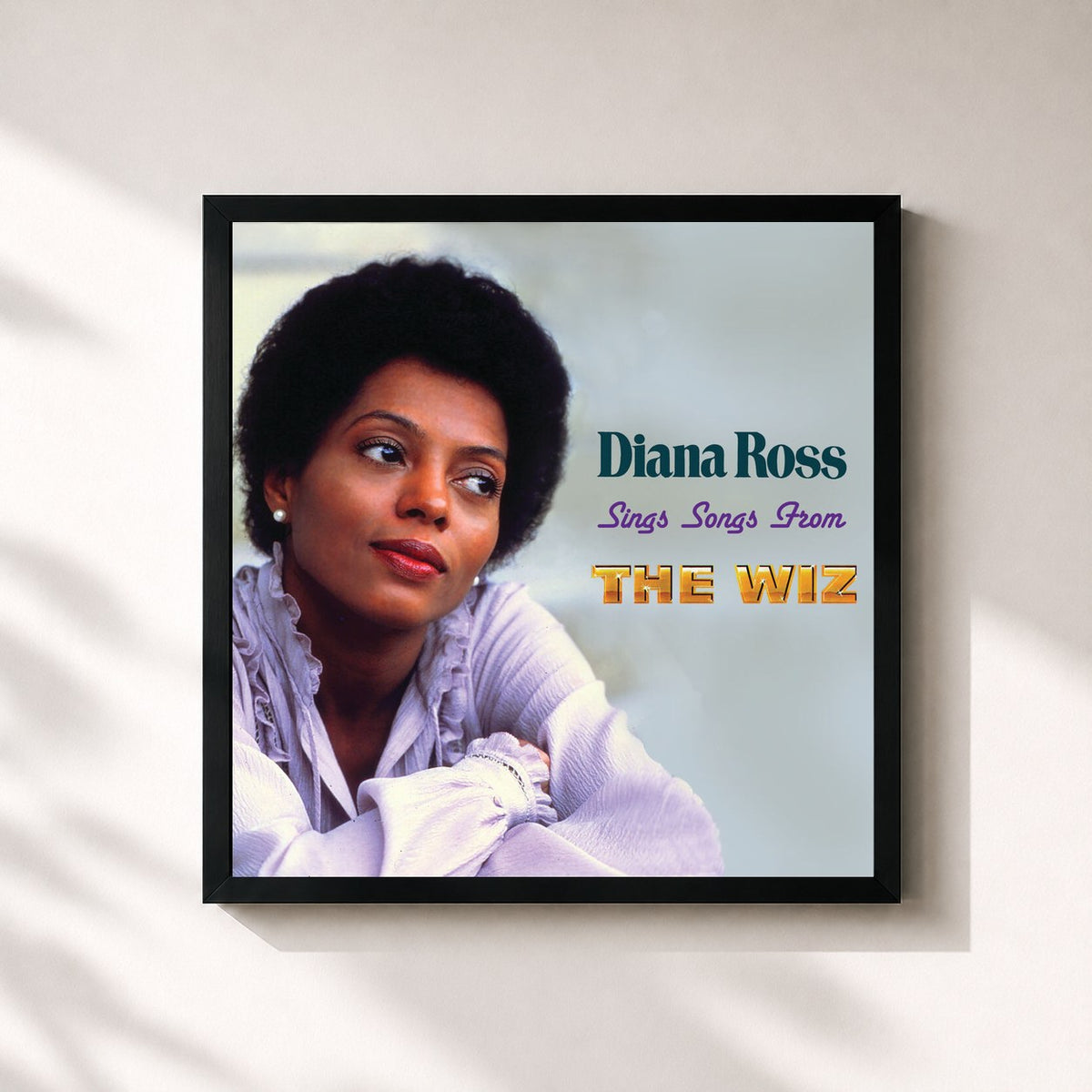 #noir Tableau carré de l'album Sings Songs From The Wiz de Diana Ross, cadre noir 32x32 cm