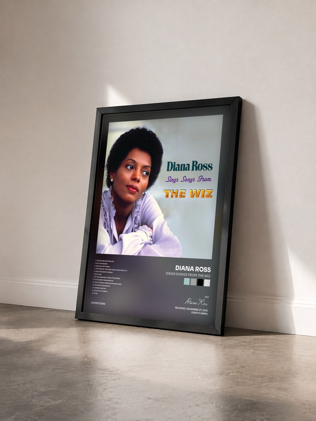 #noir Tableau de l'album Sings Songs From The Wiz de Diana Ross vu de trois quarts, cadre noir