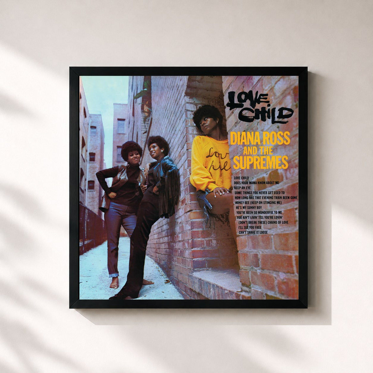 #noir Tableau carré de l'album Love Child de Diana Ross, cadre noir 32x32 cm