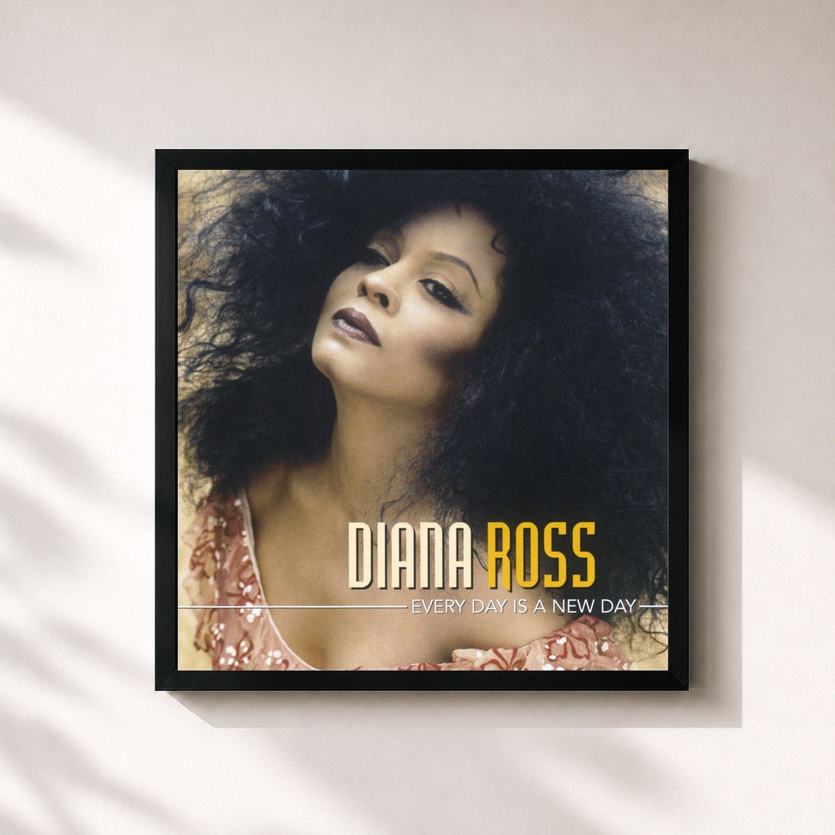 #noir Tableau carré de l'album Every Day Is a New Day de Diana Ross, cadre noir 32x32 cm