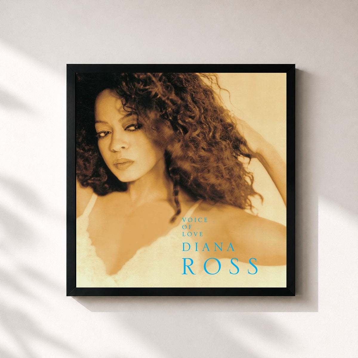 #noir Tableau carré de l'album Voice of Love de Diana Ross, cadre noir 32x32 cm