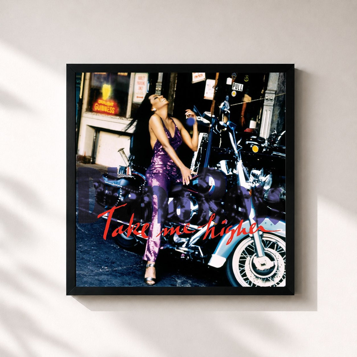 #noir Tableau carré de l'album Take Me Higher de Diana Ross, cadre noir 32x32 cm