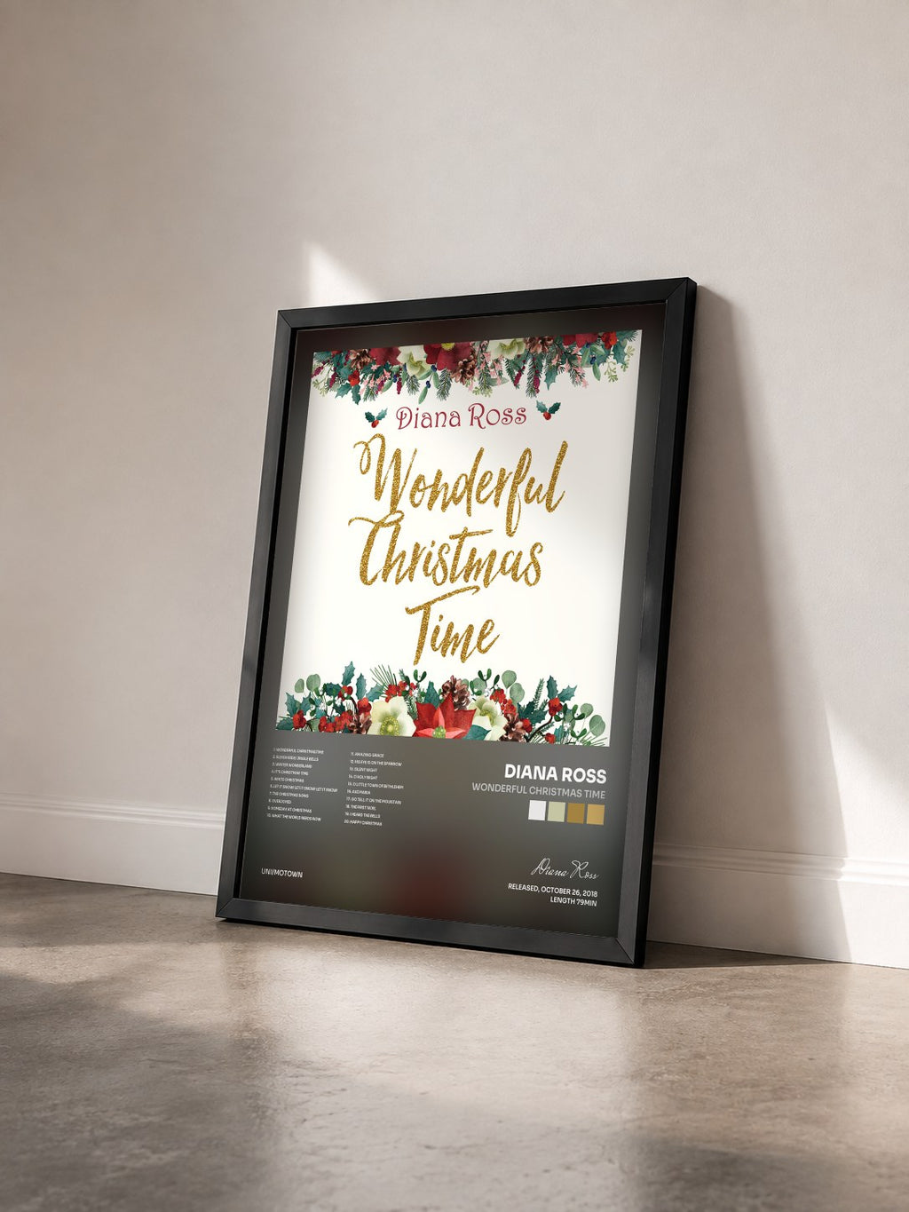 #noir Tableau de l'album Wonderful Christmas Time de Diana Ross vu de trois quarts, cadre noir