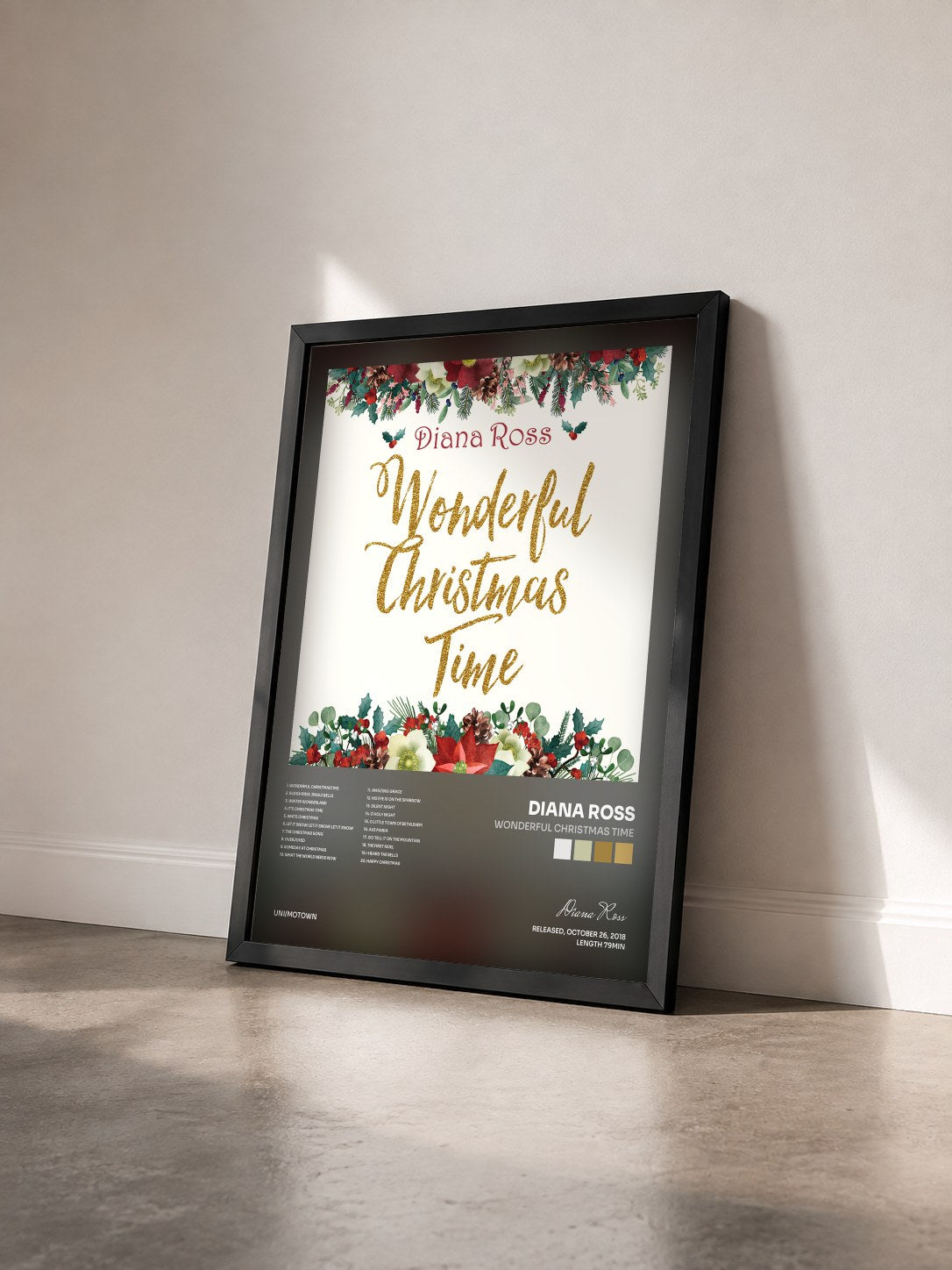 #noir Tableau de l'album Wonderful Christmas Time de Diana Ross vu de trois quarts, cadre noir