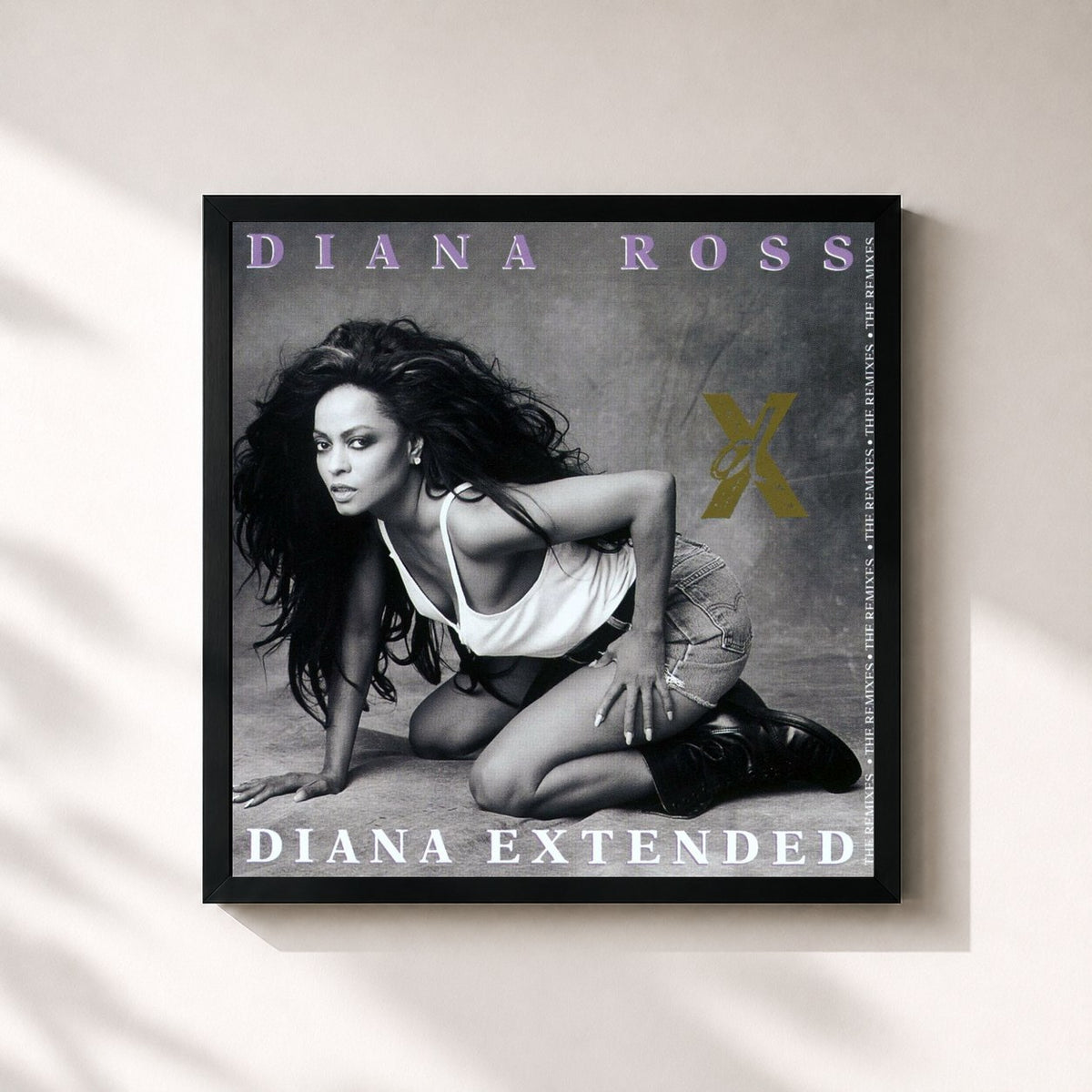 #noir Tableau carré de l'album Diana Extended: The Remixes de Diana Ross, cadre noir 32x32 cm