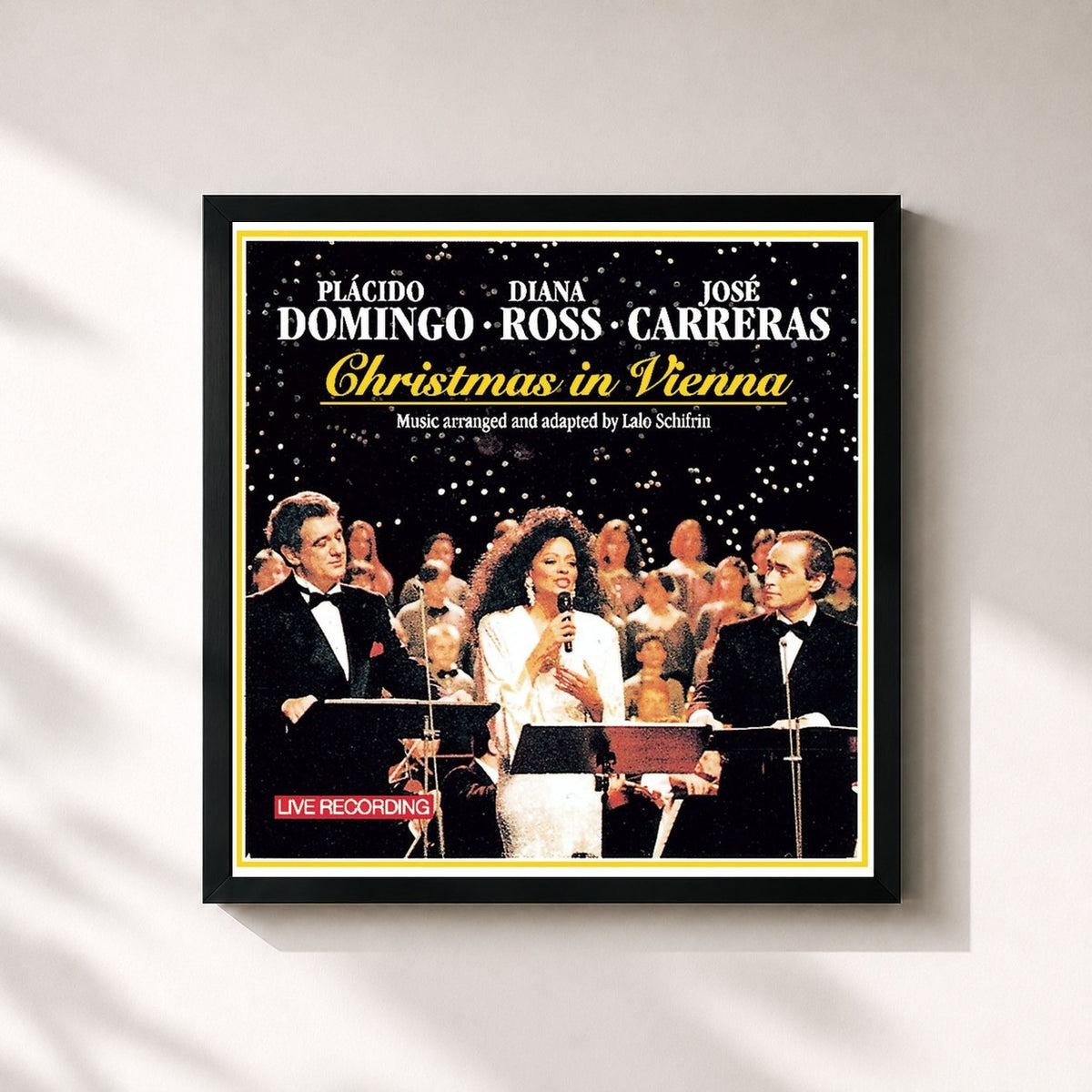 #noir Tableau carré de l'album Christmas in Vienna de Diana Ross, cadre noir 32x32 cm