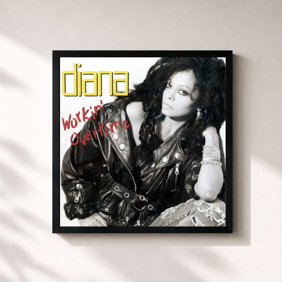 #noir Tableau carré de l'album Workin' Overtime de Diana Ross, cadre noir 32x32 cm