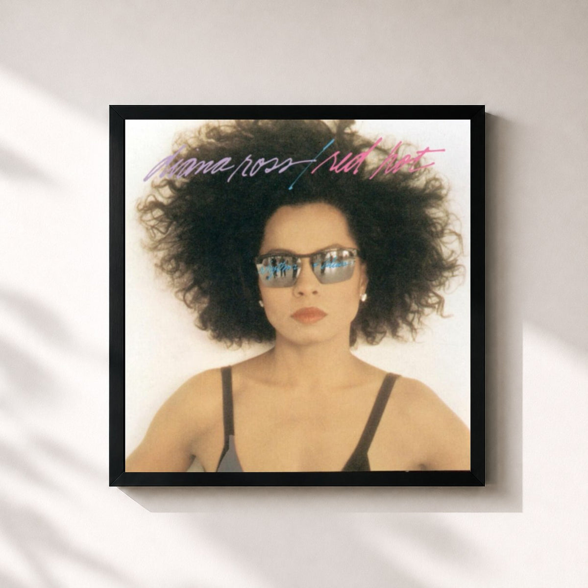 #noir Tableau carré de l'album Red Hot Rhythm and Blues de Diana Ross, cadre noir 32x32 cm