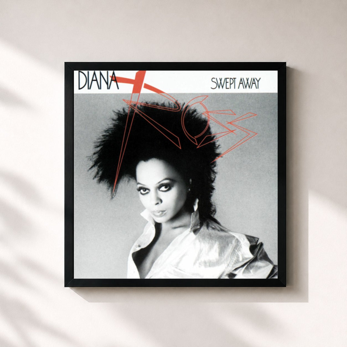 #noir Tableau carré de l'album Swept Away de Diana Ross, cadre noir 32x32 cm