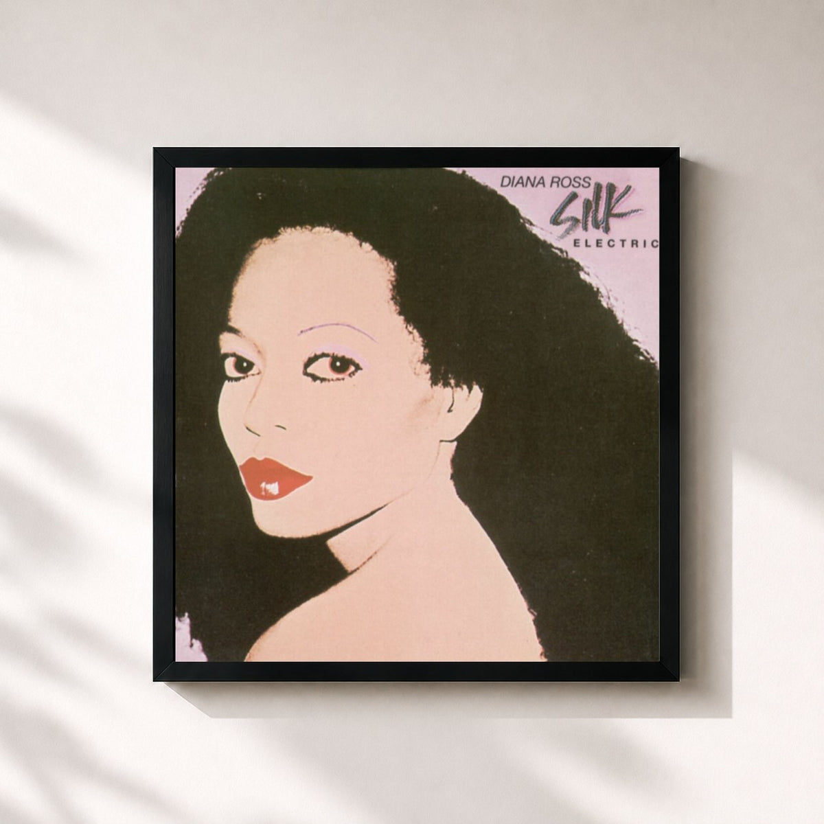 #noir Tableau carré de l'album Silk Electric de Diana Ross, cadre noir 32x32 cm