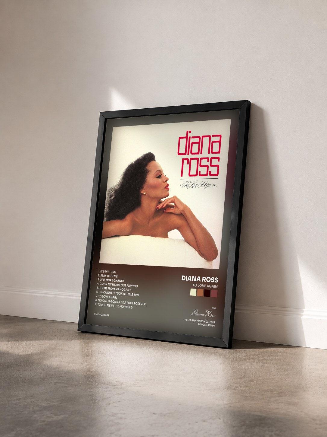 #noir Tableau de l'album To Love Again de Diana Ross vu de trois quarts, cadre noir